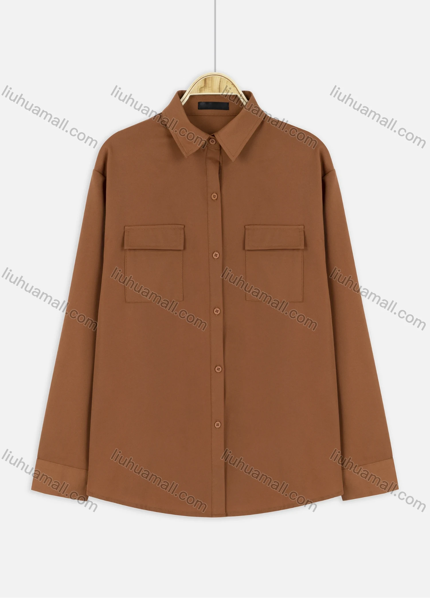 Wholesale Women's Long Sleeve Flap Pockets Button Up Plain Shirt - Liuhuamall