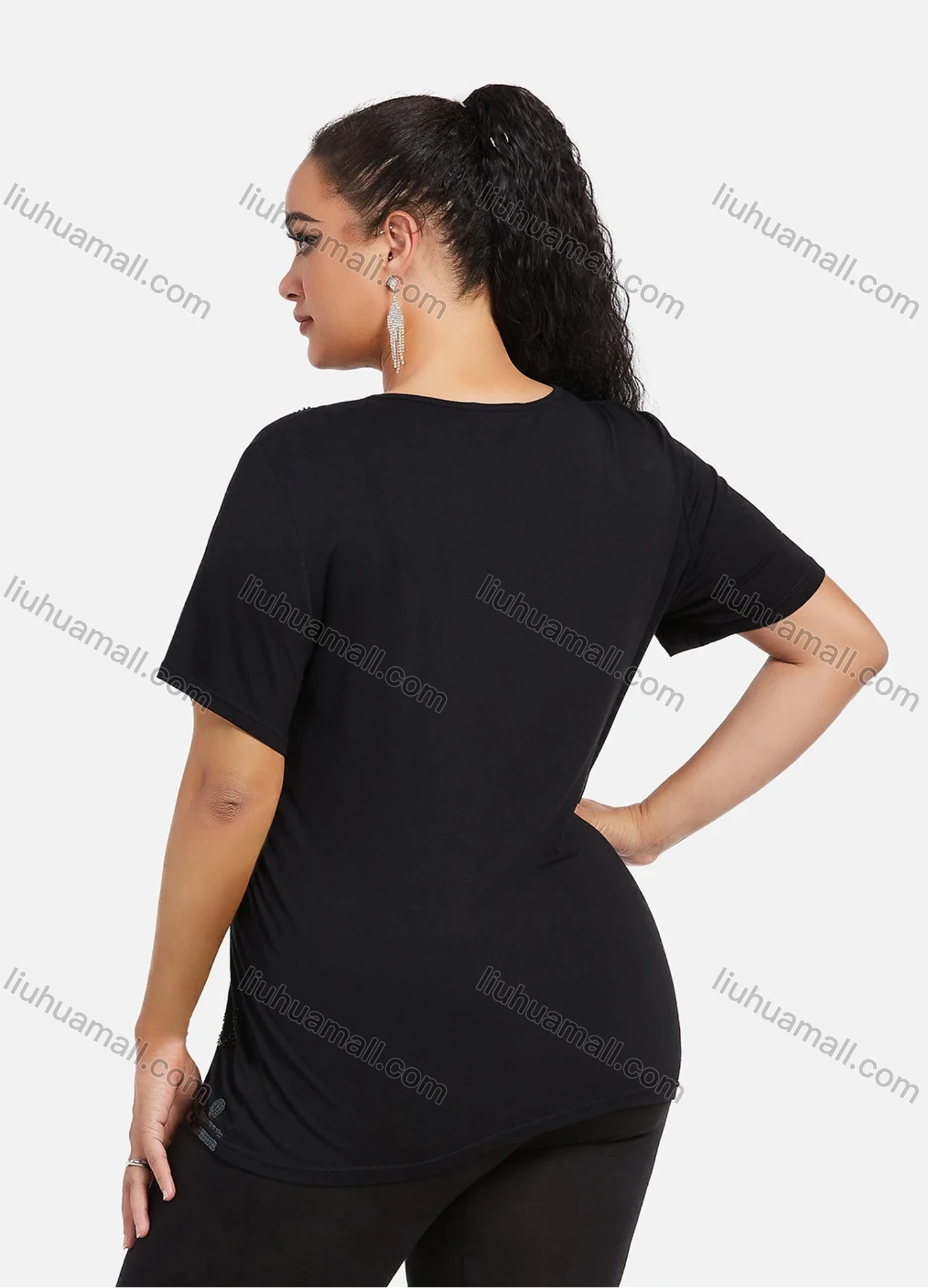 Wholesale Women's Elegant Round Neck Floral Sequin Embroidery Short Sleeve T-Shirt - Liuhuamall