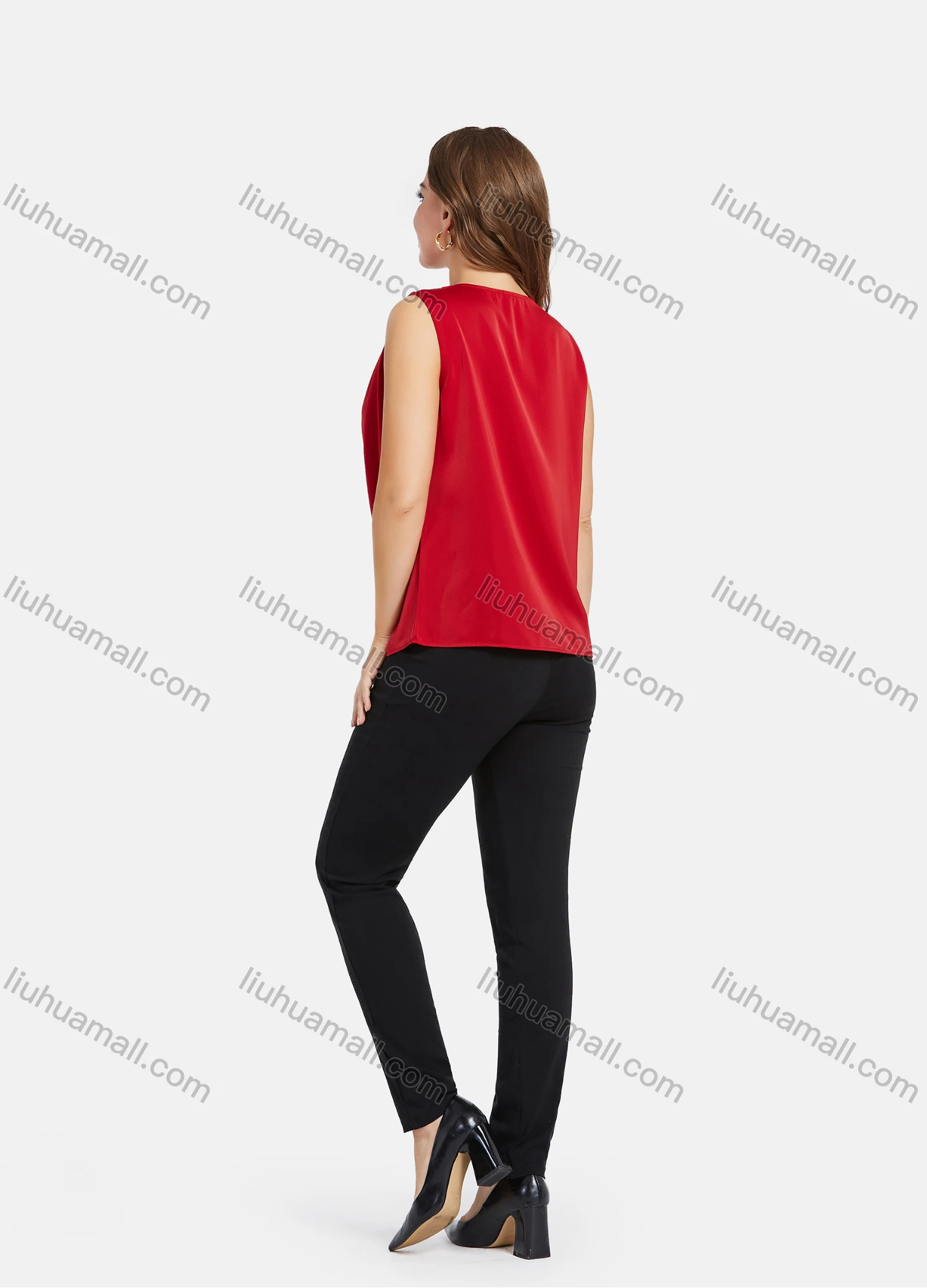 Wholesale Women's Elegant Cowl Neck Plain Pullover Sleeveless Blouse - Liuhuamall