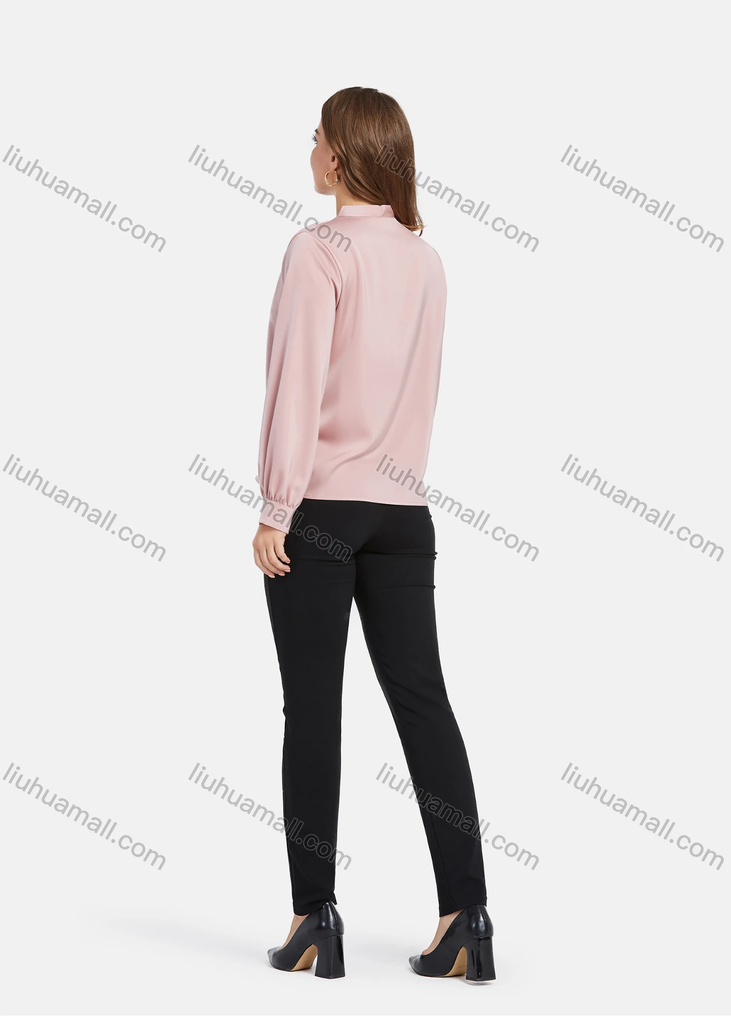 Wholesale Women's Elegant Comfort Long Sleeve V Neck Pearl Plain Blouse 2067# - Liuhuamall