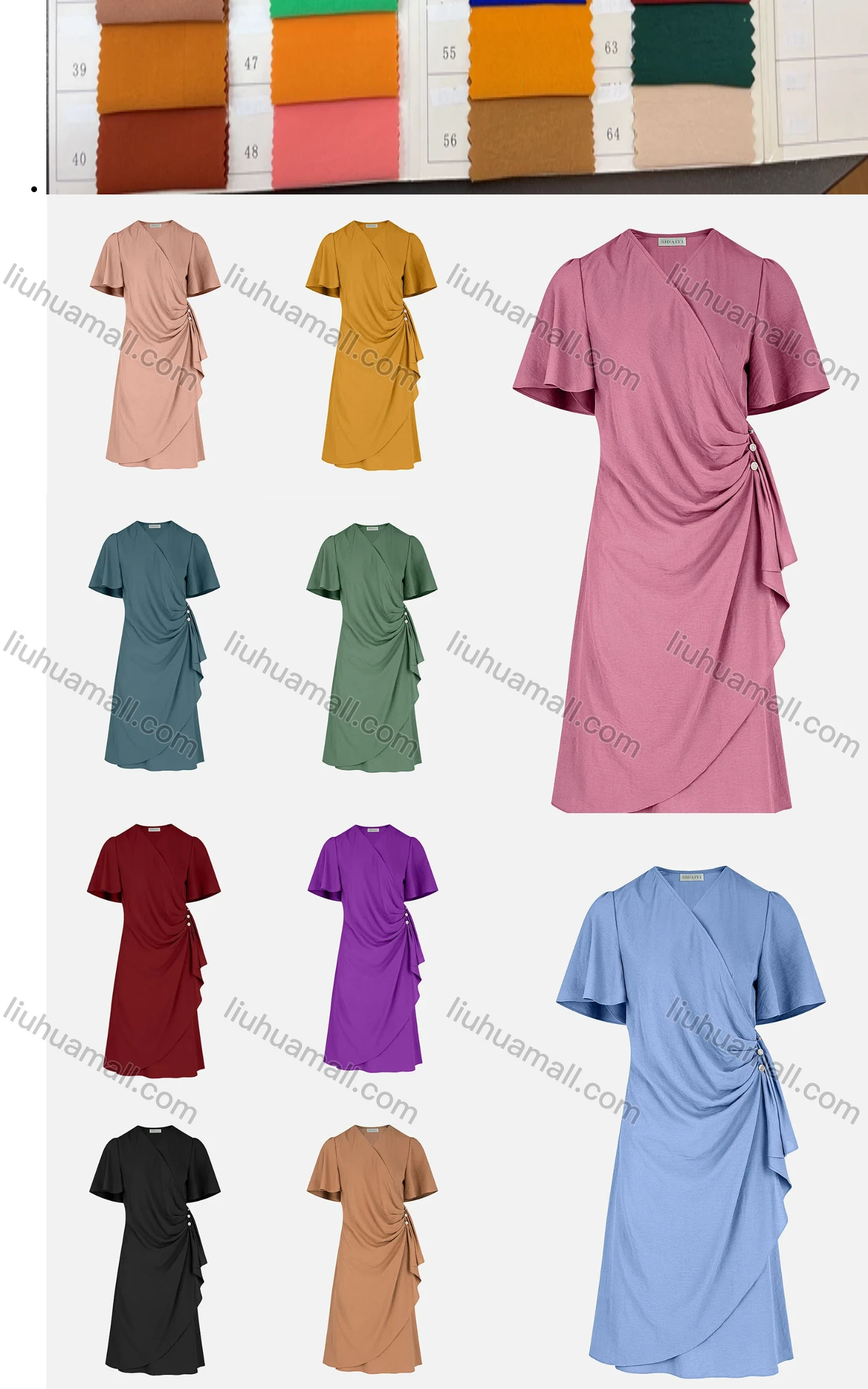 Wholesale Women's Waist Criss Cross Surplice Neck Ruffle Sleeve Maxi Dress - Liuhuamall