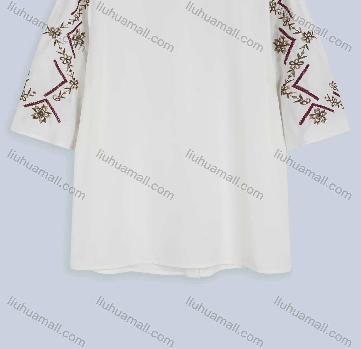 Wholesale Women's Casual Collared Half Sleeve Floral Embroidery Button Down Shirt - Liuhuamall