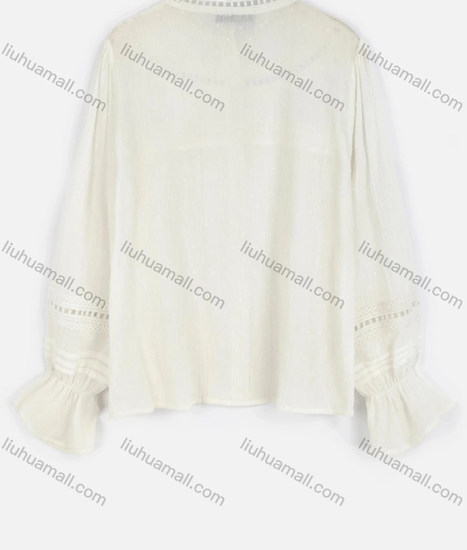 Wholesale Women's Vintage Eyelet Embroidered Swiss Dot Poet Sleeve Ruffle Hem Blouse - Liuhuamall