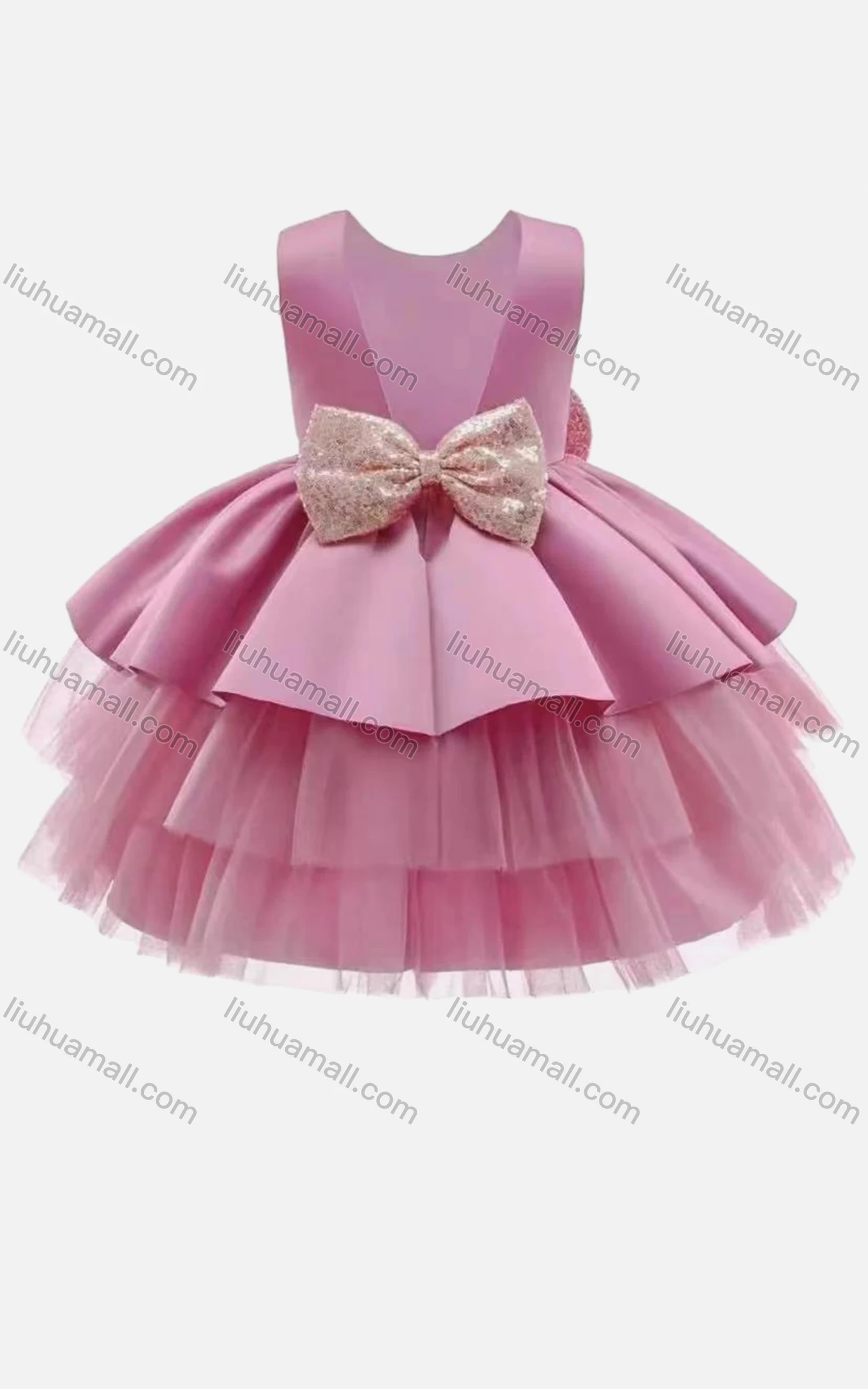 Wholesale Girls Lovely Sleeveless Bow-knot Mesh Layered Hem Flower Girl Dress - Liuhuamall