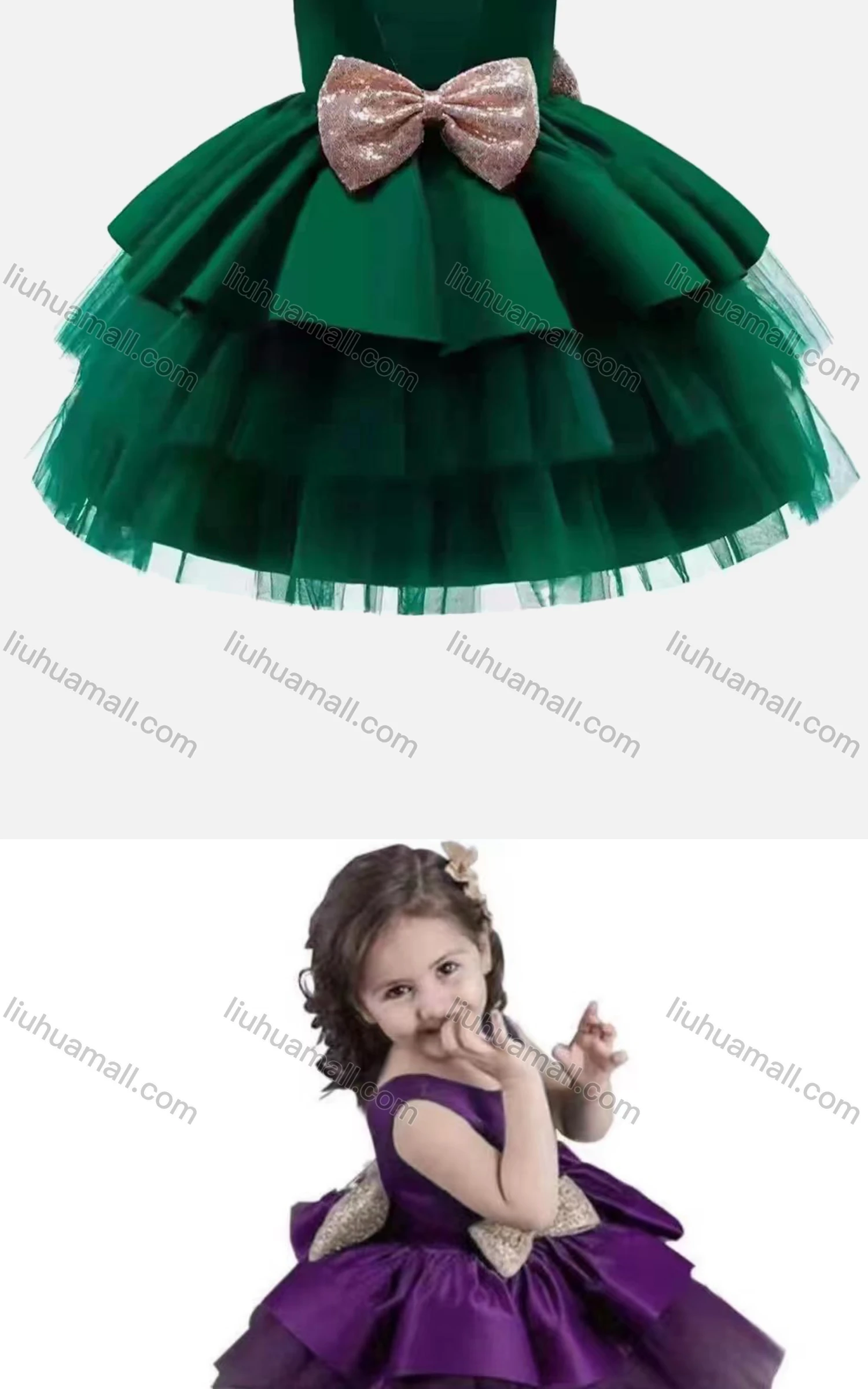 Wholesale Girls Lovely Sleeveless Bow-knot Mesh Layered Hem Flower Girl Dress - Liuhuamall