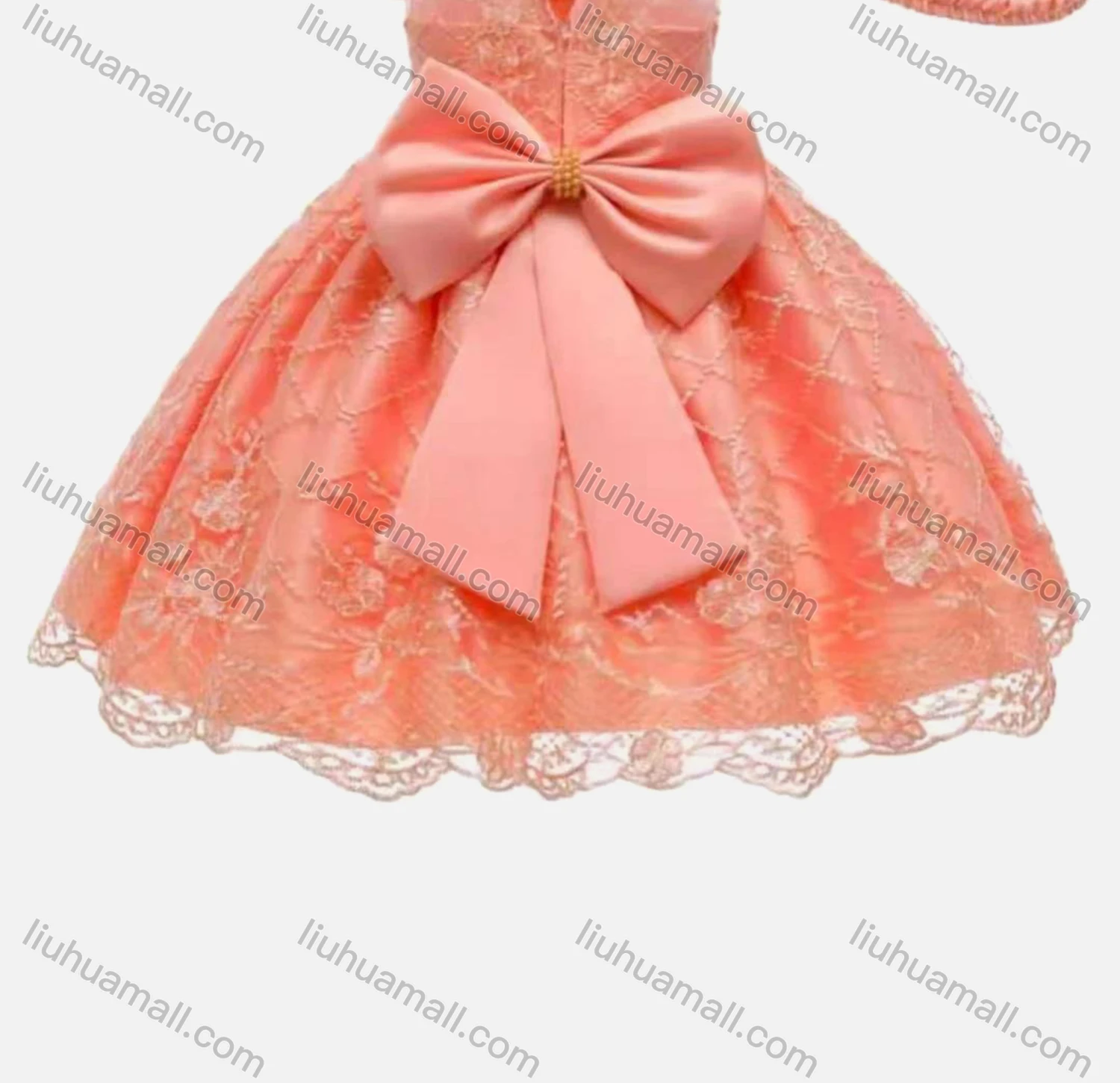 Wholesale Girls Lovely Lace Cap Sleeve Bow-knot Appliques Mesh Flower Girl Dress Wtih Bow Headband - Liuhuamall