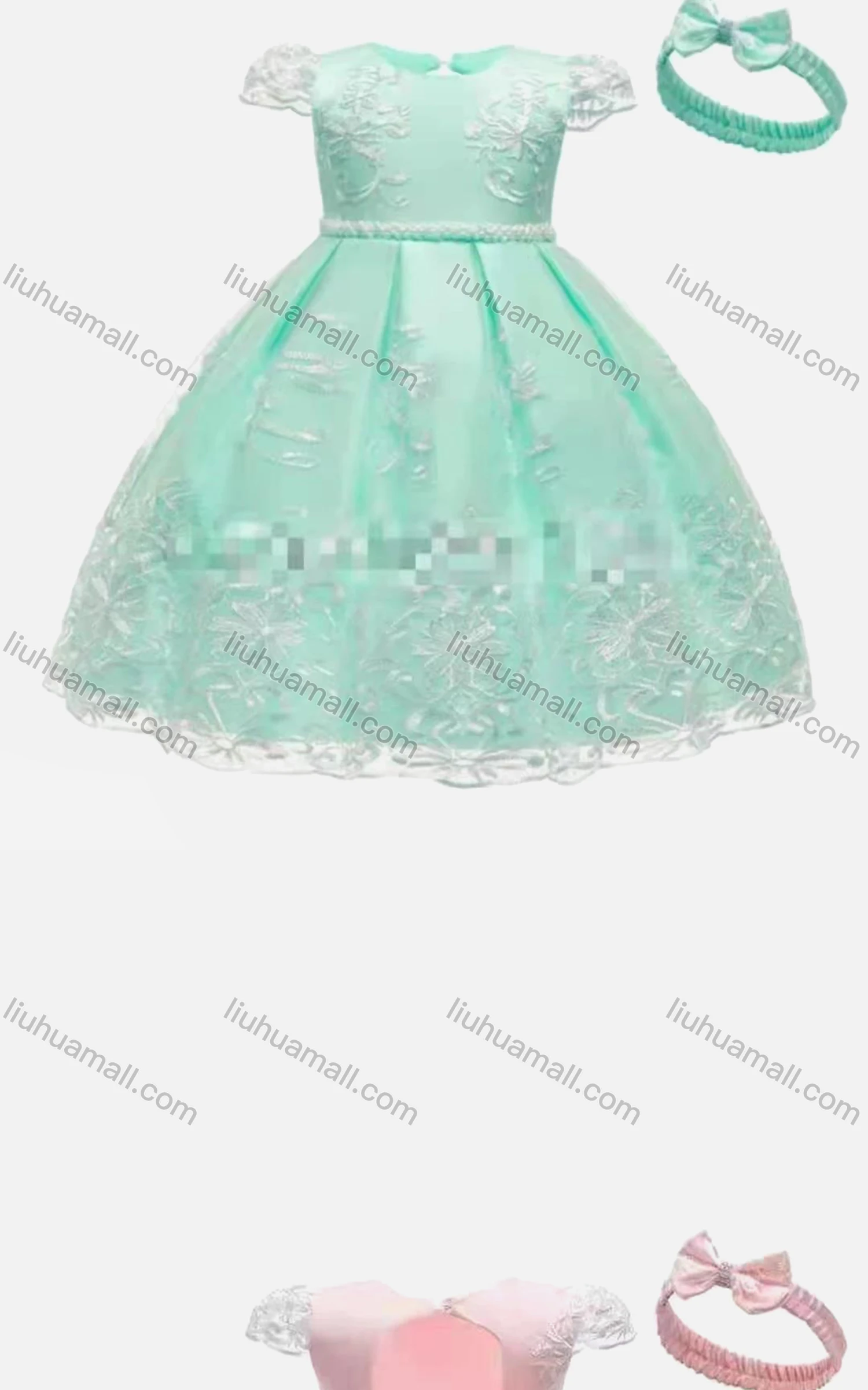 Wholesale Girls Lovely Lace Cap Sleeve Bow-knot Appliques Flower Dress With Bow Headband - Liuhuamall