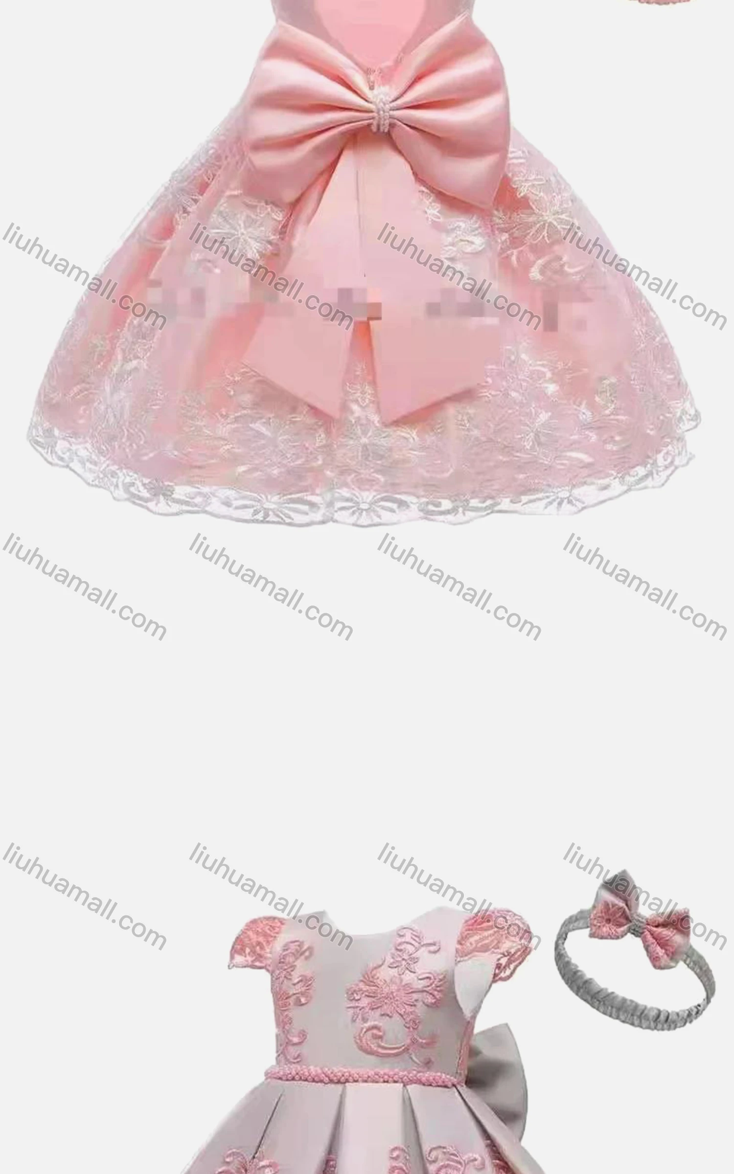 Wholesale Girls Lovely Lace Cap Sleeve Bow-knot Appliques Flower Dress With Bow Headband - Liuhuamall