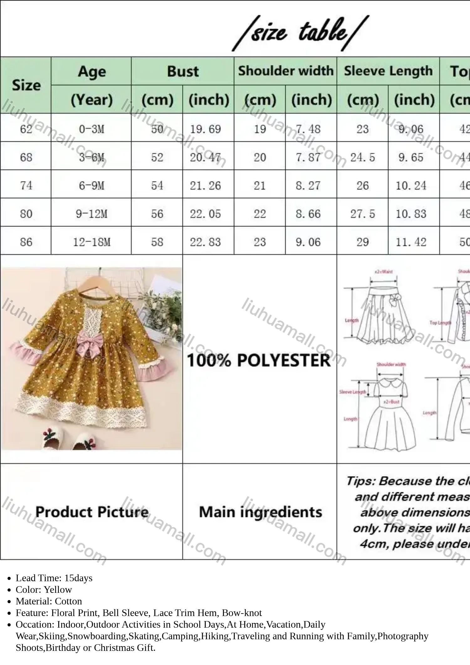 Wholesale Baby Floral Print Round-Neck Bell Sleeve Lace Trim Hem Bow-knot Dress - Liuhuamall