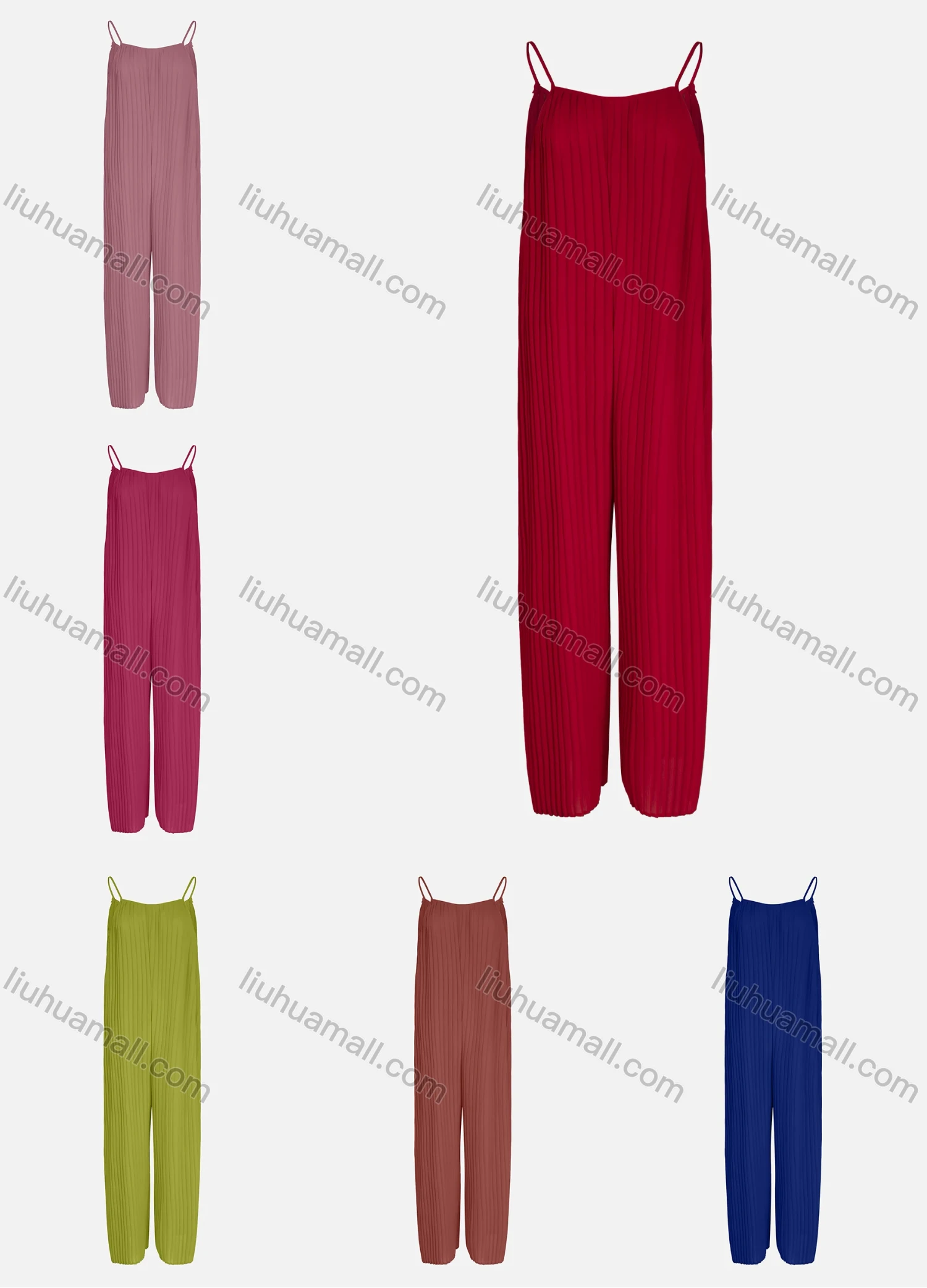 Wholesale Women's Plain Spaghetti Strap Fold Pleat Cami Jumpsuit - Liuhuamall