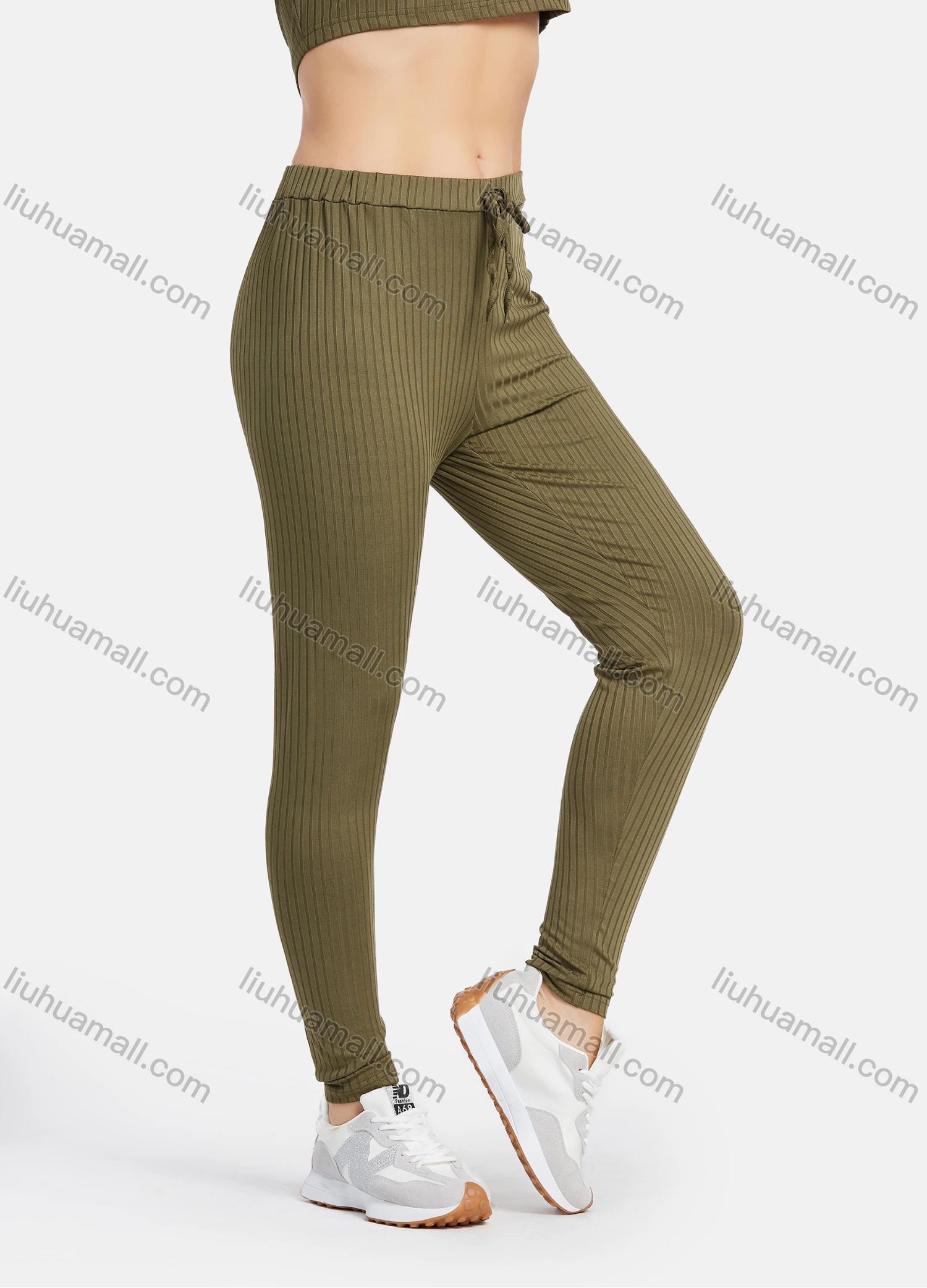 Wholesale Women's Casual Off Shoulder Long Sleeve Rib-Knit Crop Top 2 Piece Sets 12205# - Liuhuamall