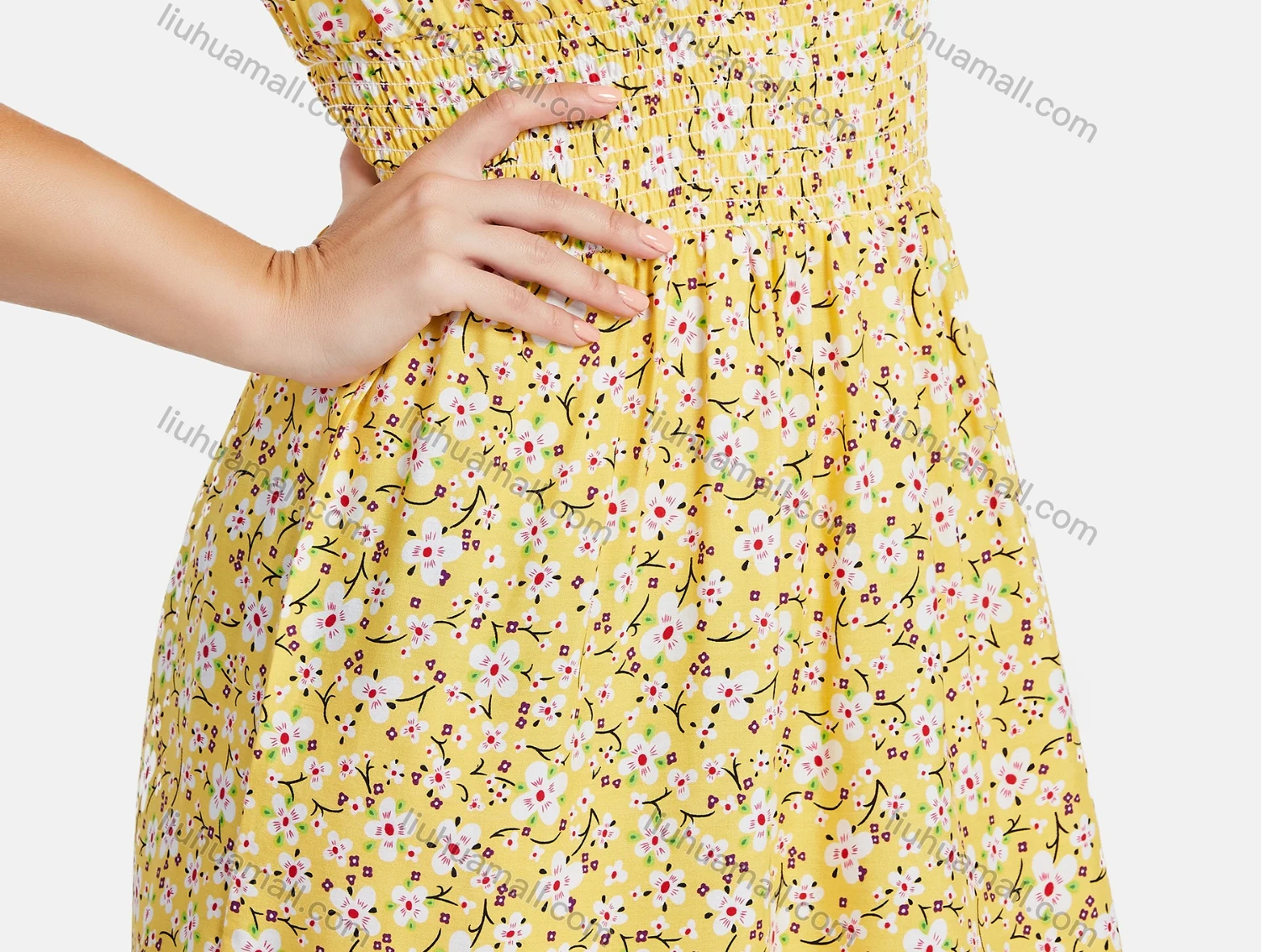 Wholesale Women's Casual A-Line Pleated Hem Ditsy Floral Bishop Sleeve Shirt Dress 20-13# - Liuhuamall