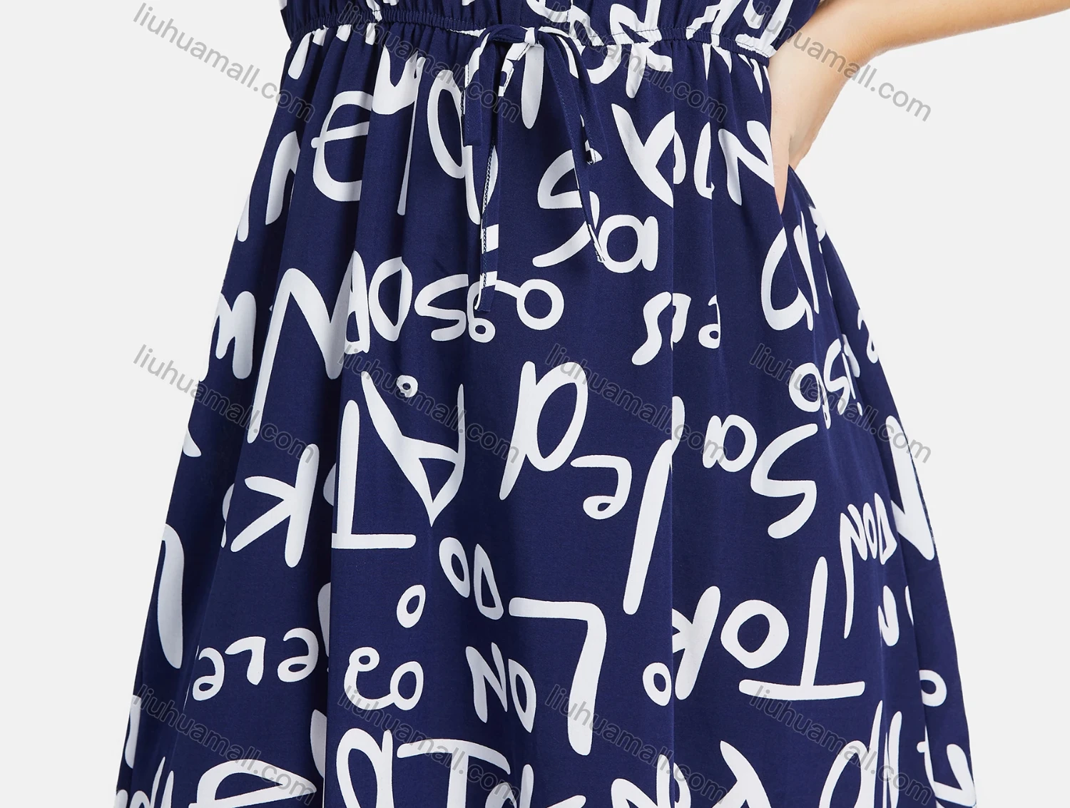 Wholesale Women's Casual A-Line Letter Print Curved Hem Button Front Shirt Dress - Liuhuamall