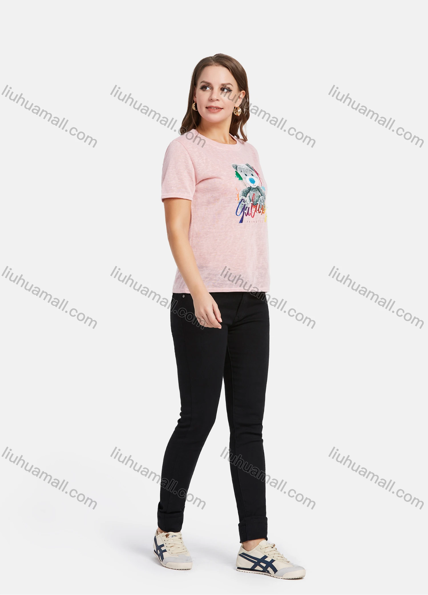 Wholesale Women's Casual Cartoon Bear Graphic Pearl Decor T-Shirt 2021-3# - Liuhuamall