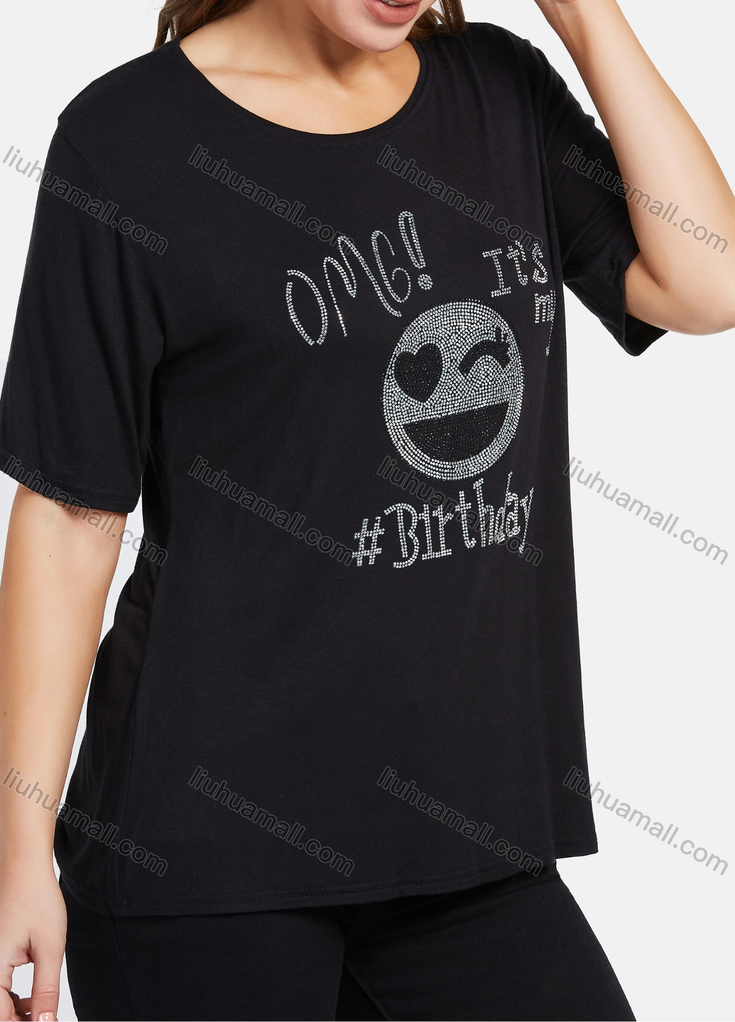 Wholesale Women's Casual Cartoon & Slogan Rhinestone T-Shirt 2021-10# - Liuhuamall