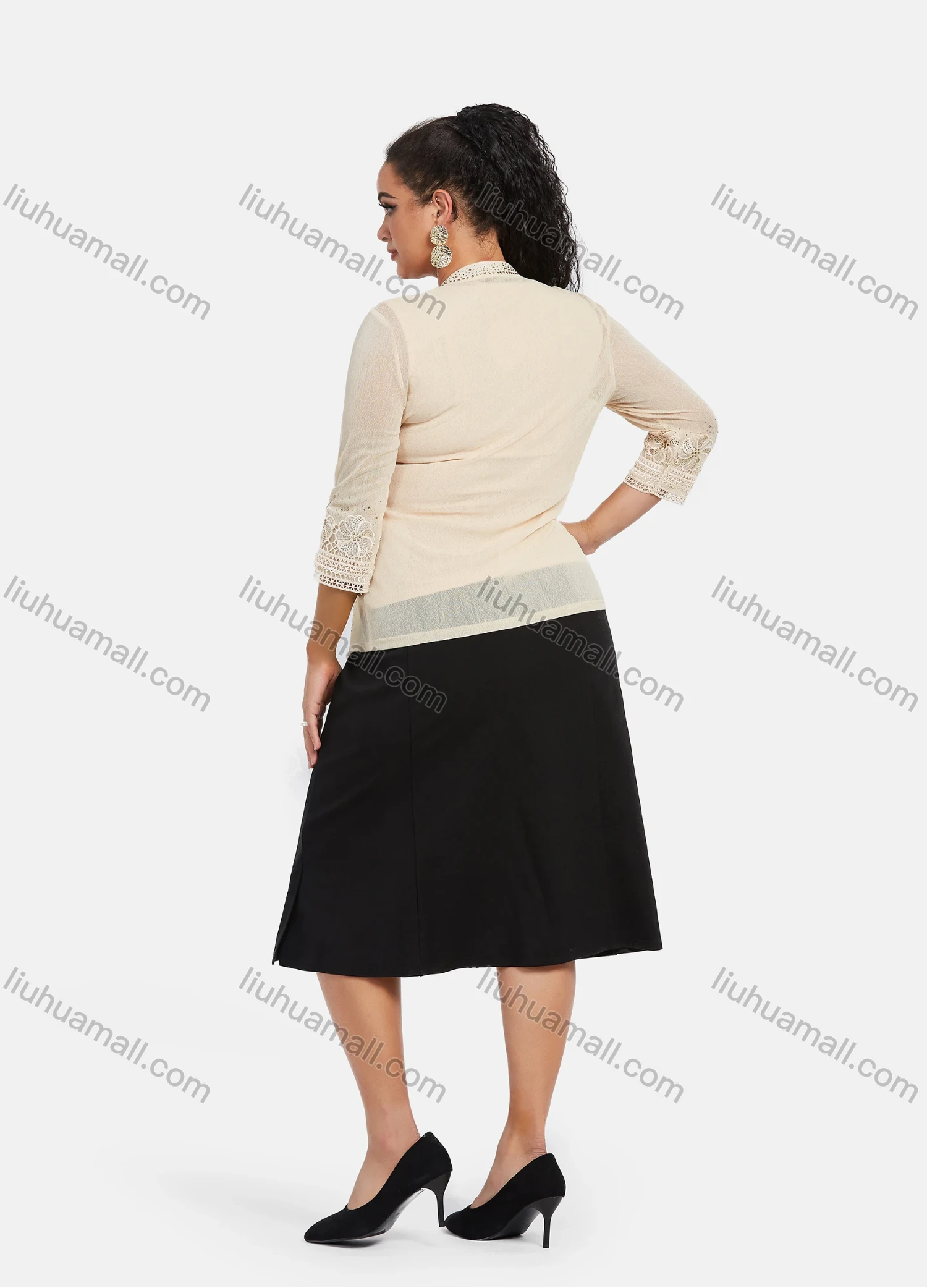 Wholesale Women's Elegant Plus Size Long Sleeve Embroidery Top 2 Piece Sets - Liuhuamall