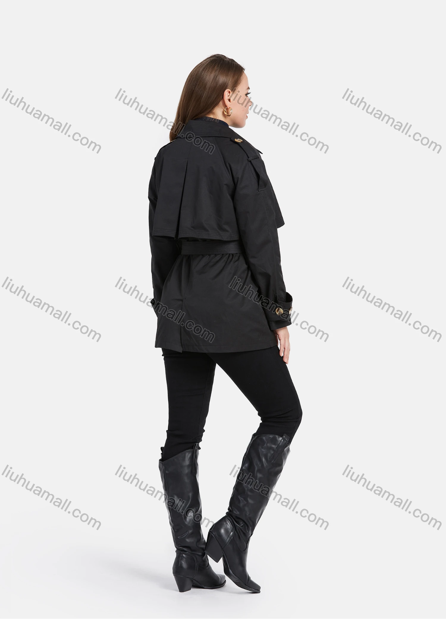 Wholesale Women's Lapel Double Breasted Windbreaker Mid Length Trench Coat With Buckle Belt - Liuhuamall