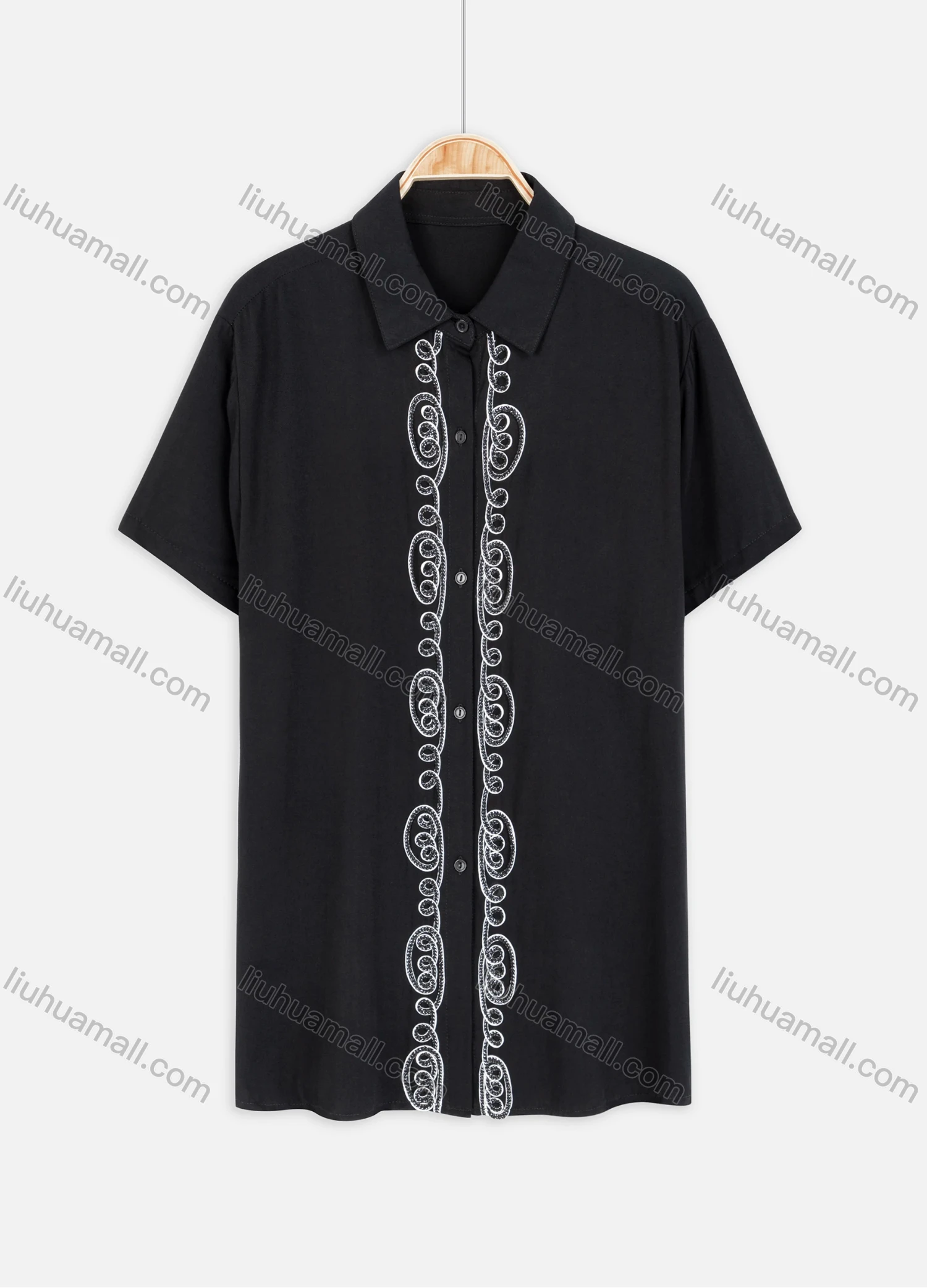 Wholesale Women's Plus Size Round Neck Short Sleeve Embroidery Casual Shirt - Liuhuamall