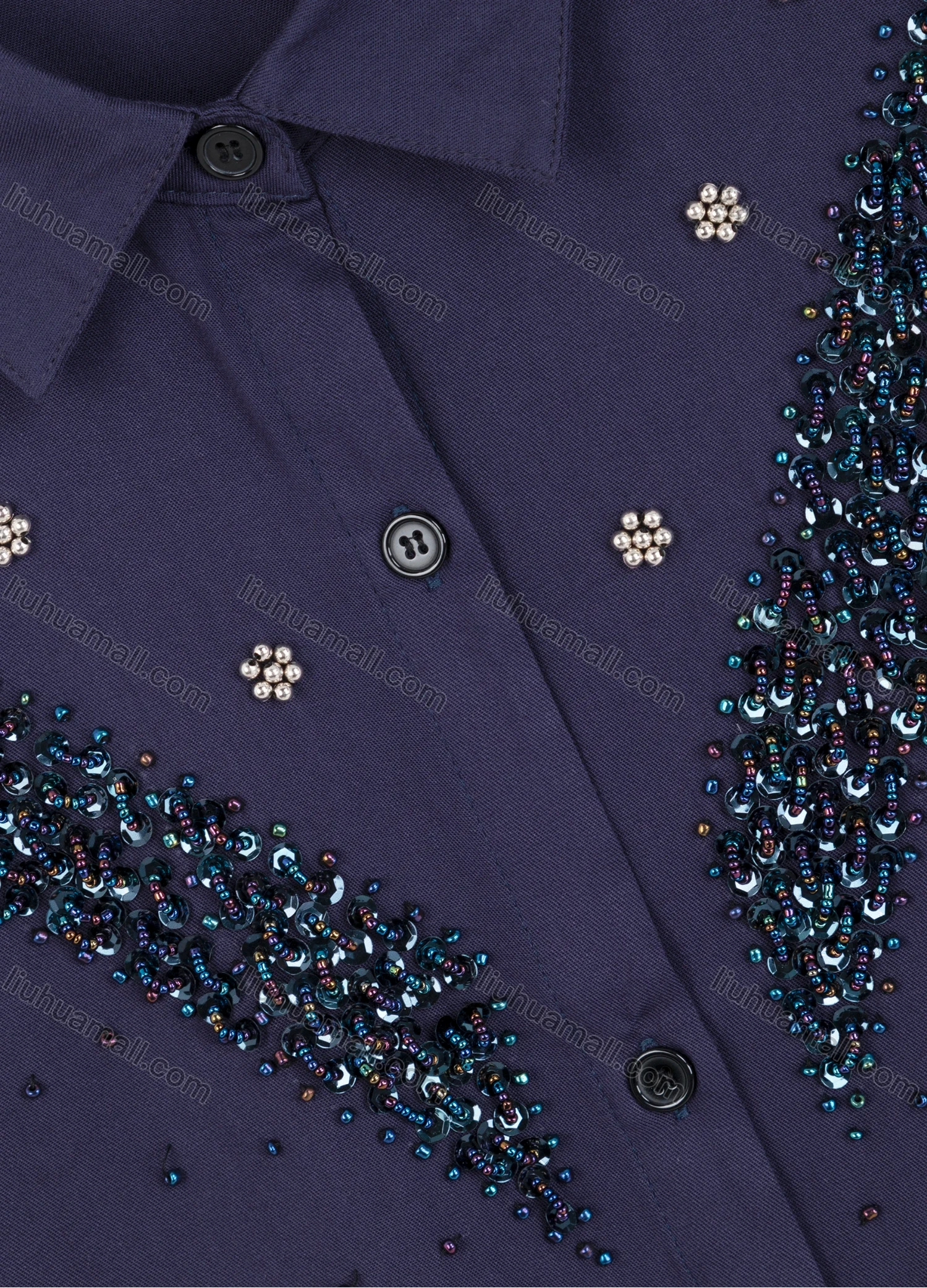 Wholesale Women's Plus Size Collared Short Sleeve Button Down Embroidery Casual Shirt - Liuhuamall