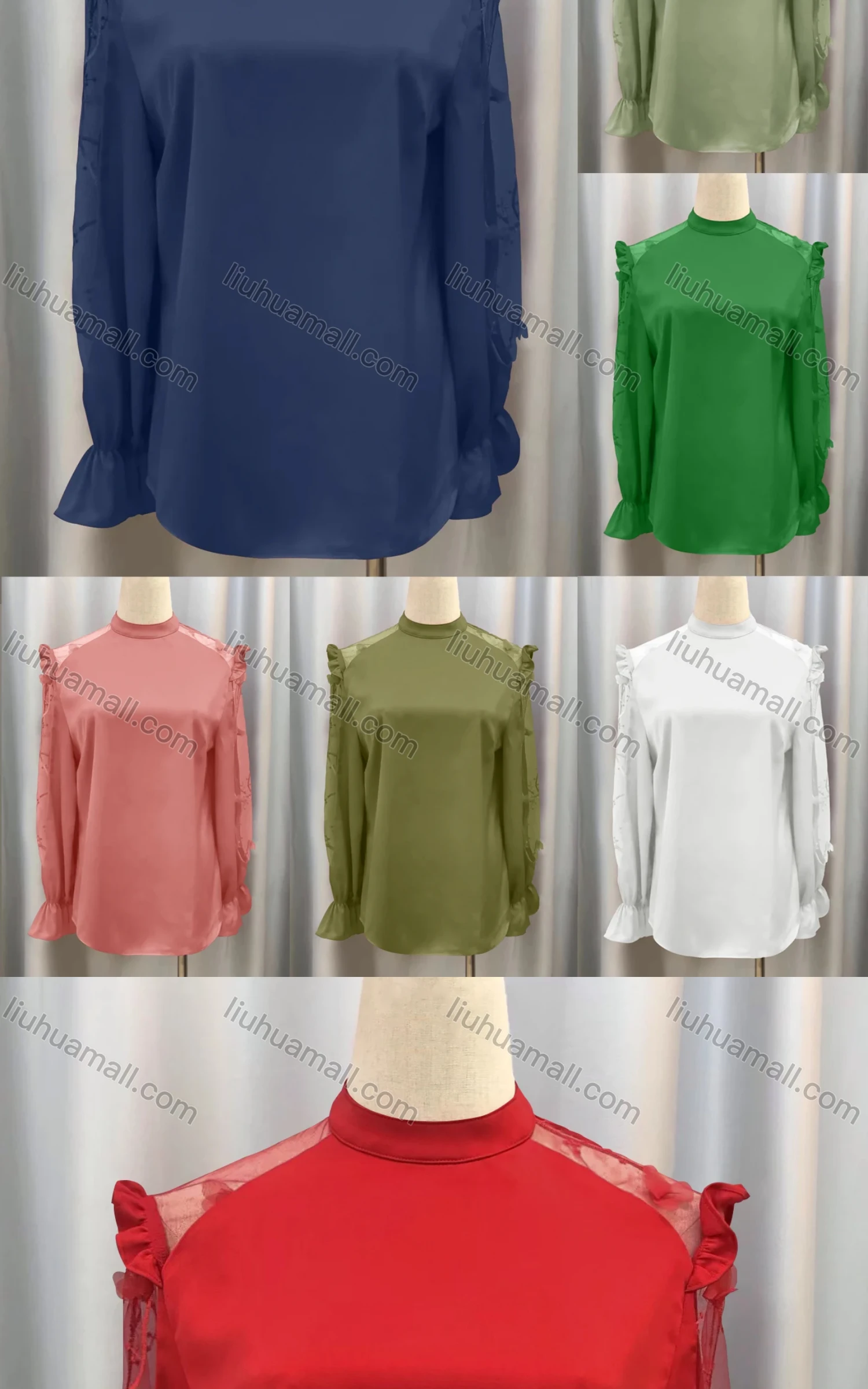 Wholesale Women's Elegant Plain Sheer Lace Long Sleeve Top - Liuhuamall