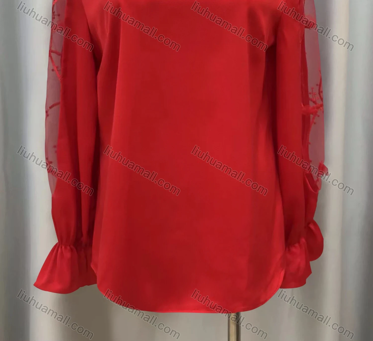 Wholesale Women's Elegant Plain Sheer Lace Long Sleeve Top - Liuhuamall