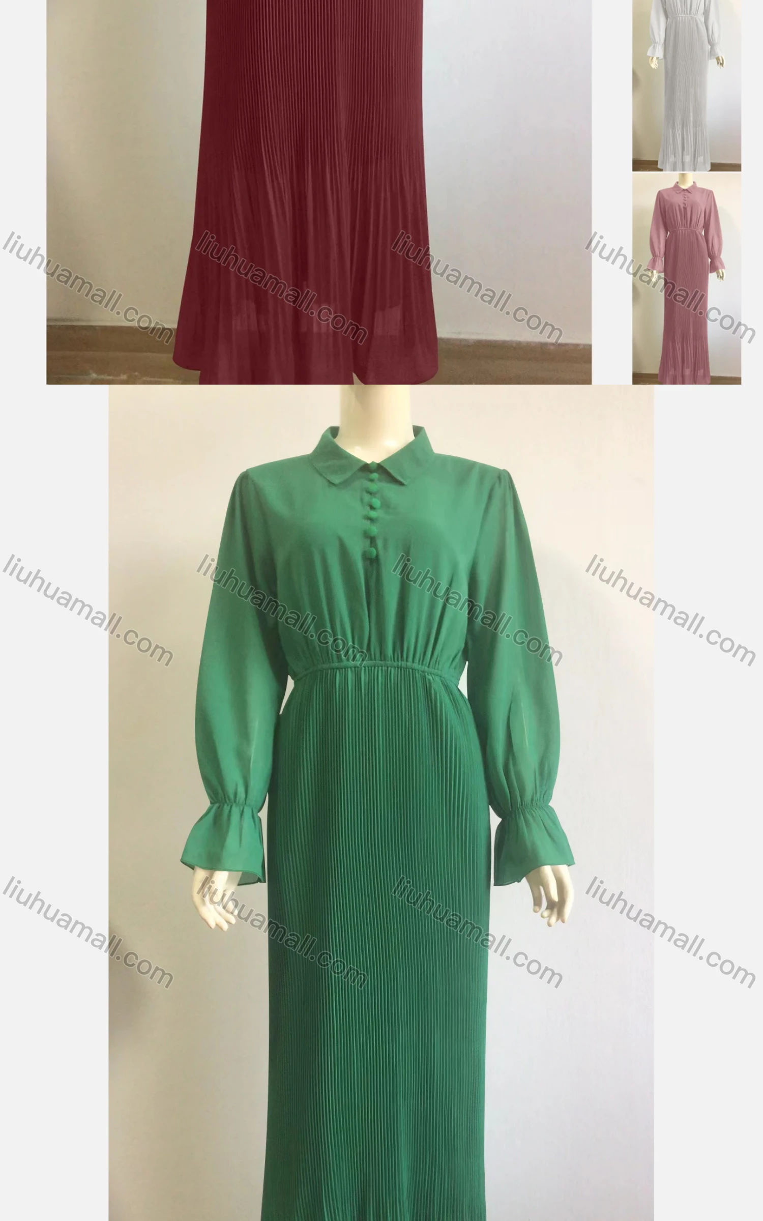 Wholesale Women's Plain Chiffon Elegant Collared Poet SleeveBell Sleeve Empire Waist Maxi Dress - Liuhuamall