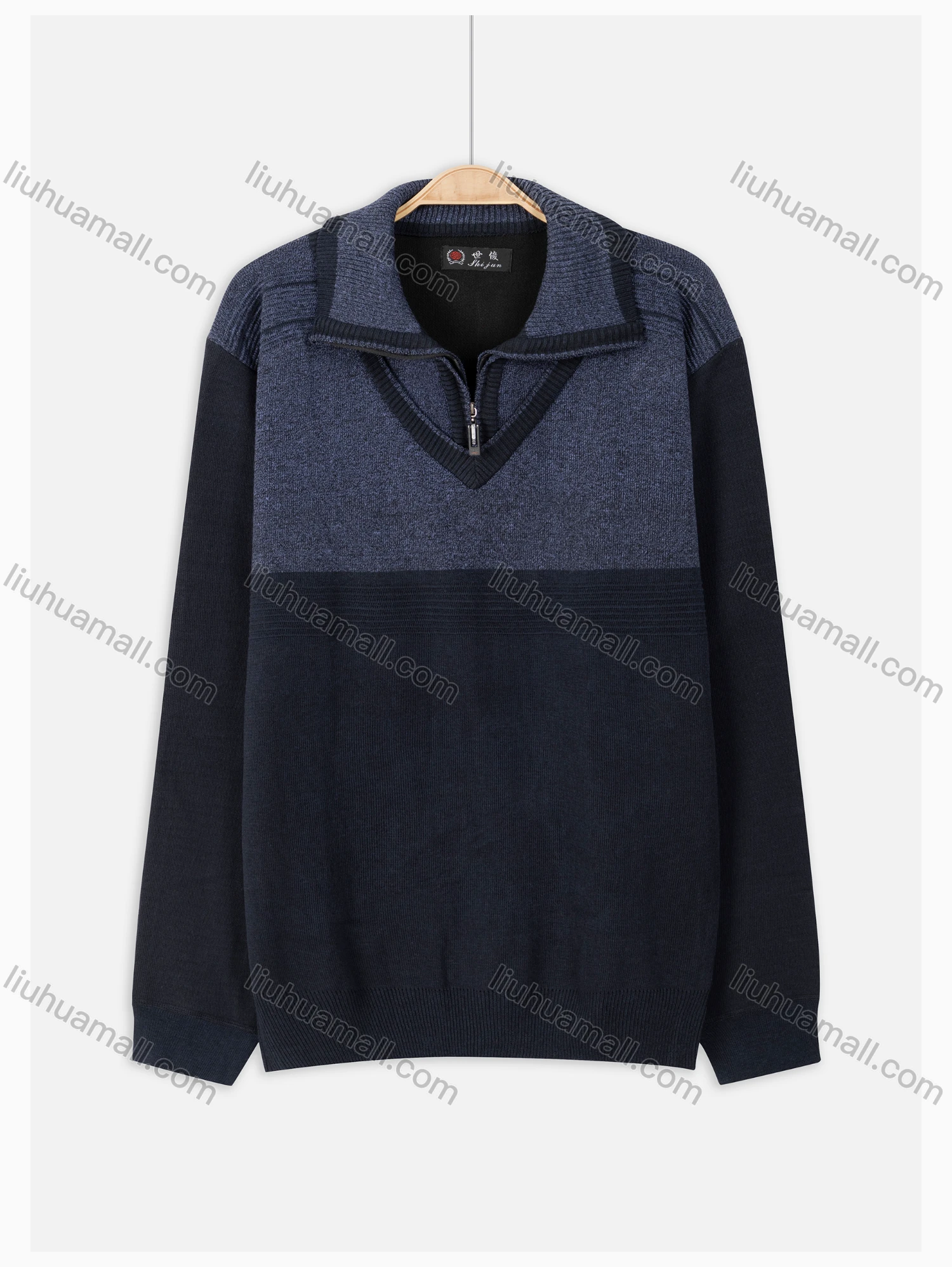Wholesale Men's Casual Lapel Knitting Colorblock Quarter Zip Pullover Sweater - Liuhuamall