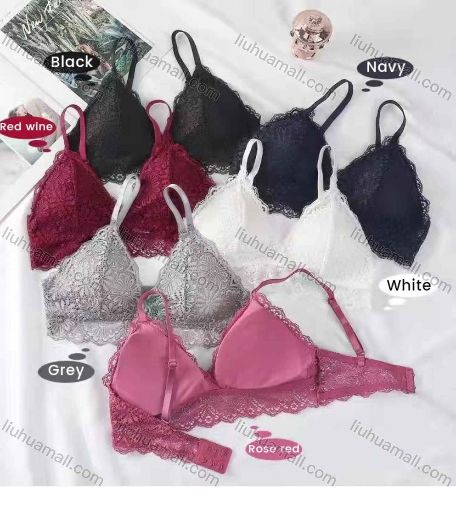 Wholesale Women's Lace Trim Spaghetti Strap Lingerie Bra - Liuhuamall