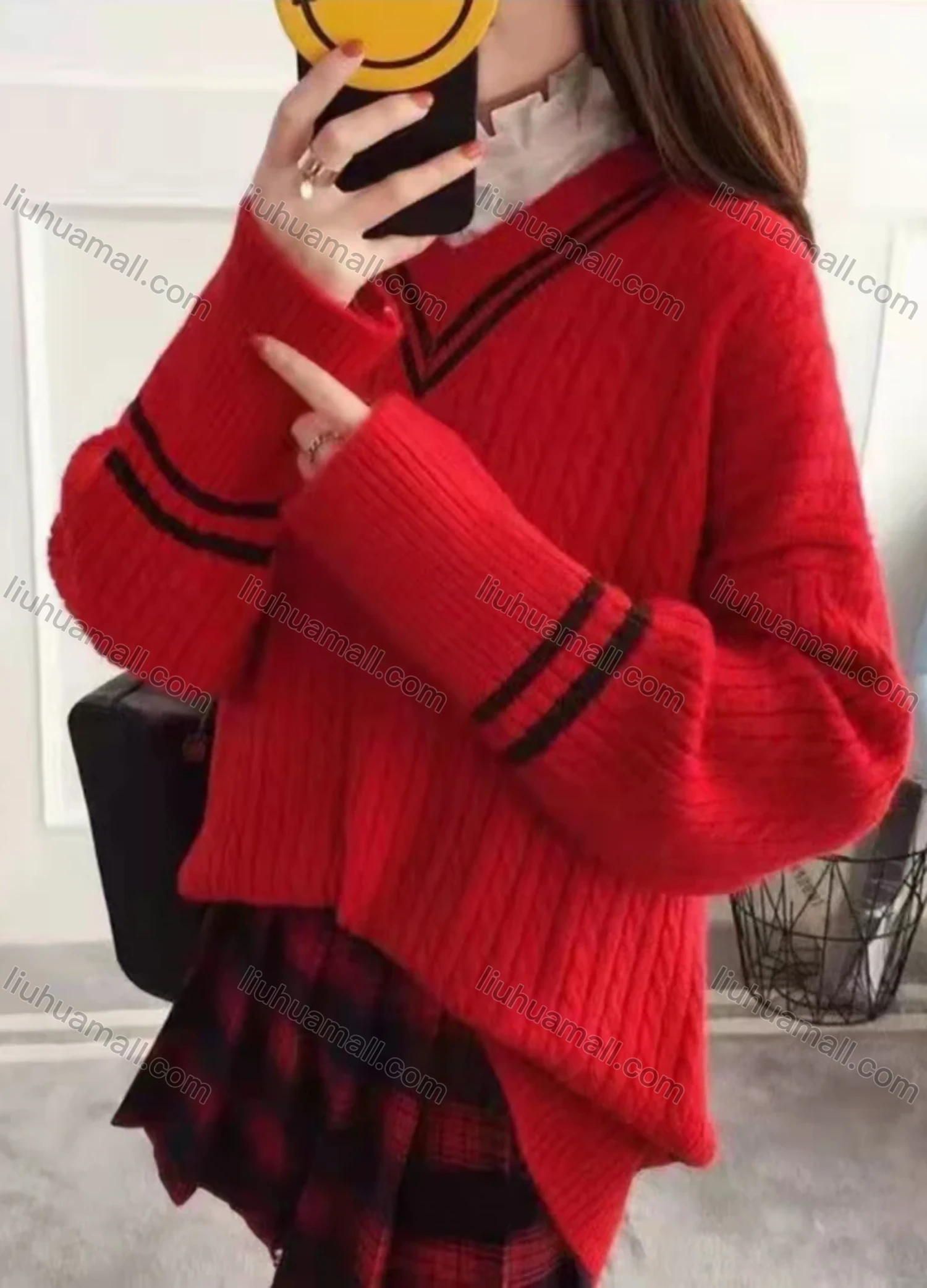 Wholesale Women's Casual Cable Knit Stripe V Neck Long Sleeve Sweater #909 - Liuhuamall