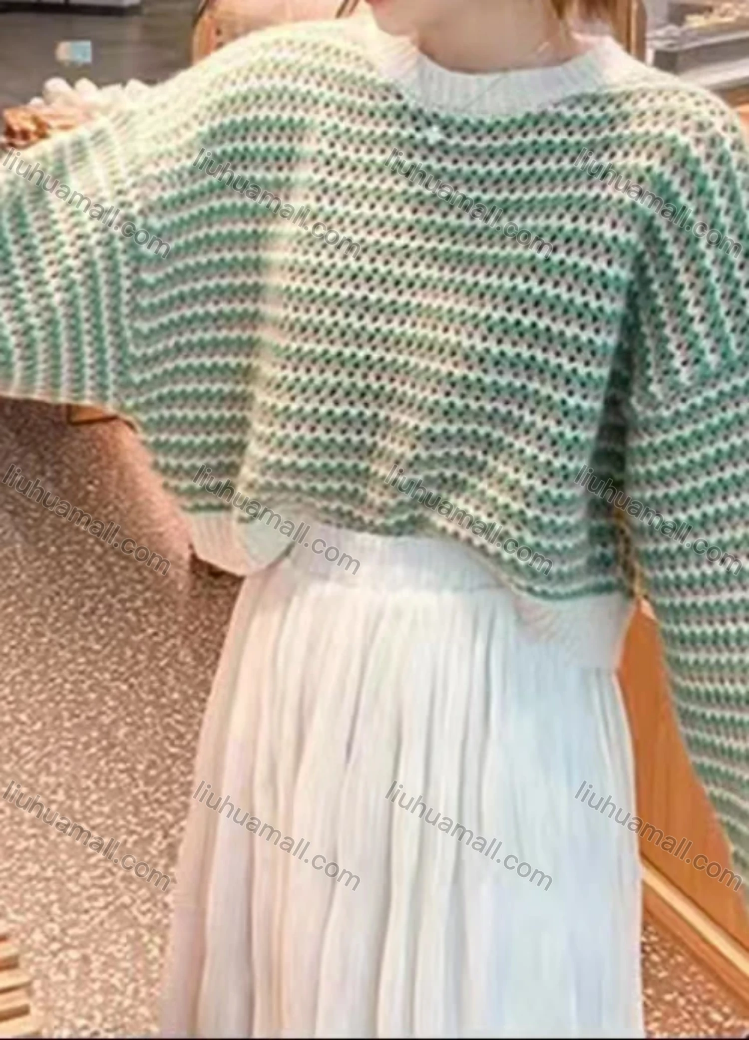 Wholesale Women's Round Neck Long Sleeve Striped Leisure Sweater #915 - Liuhuamall