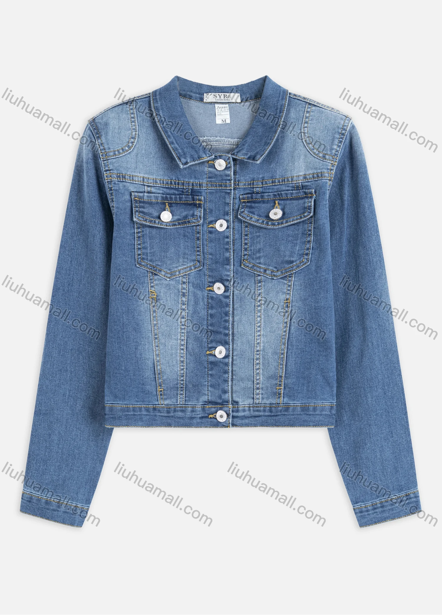Wholesale Women's Casual Long Sleeve Distressed Flap Button Down Denim Jackets With Pockets - Liuhuamall