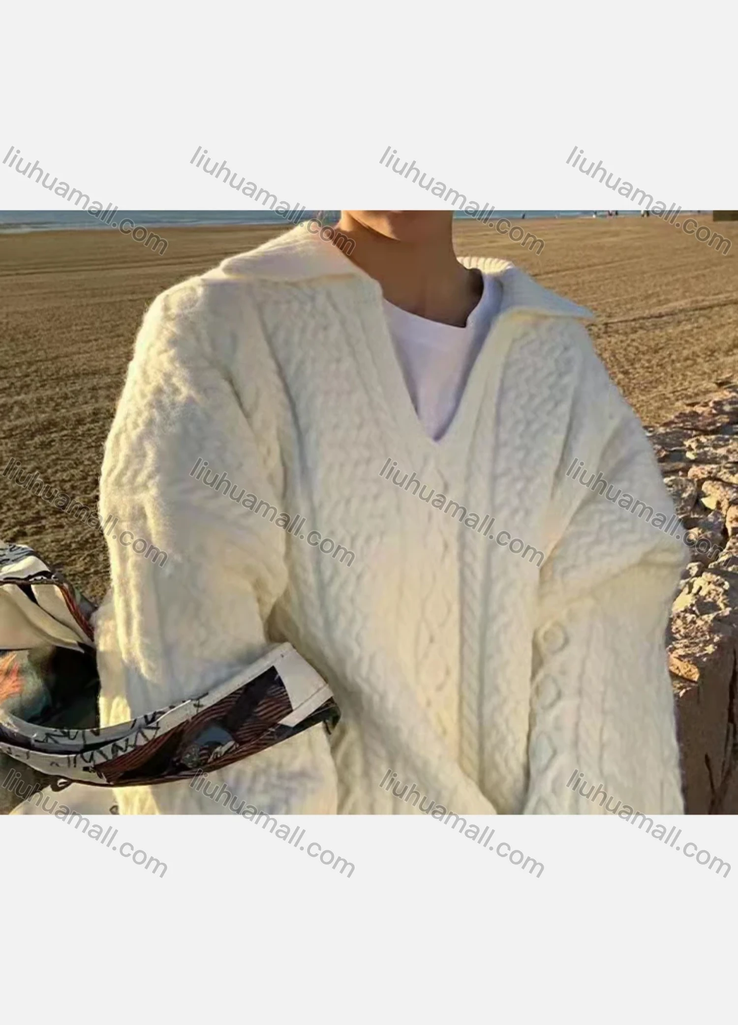 Wholesale Women's Casual Turn-down Collar Cable Knit Long Sleeve Relaxed Fit Sweater #952 - Liuhuamall