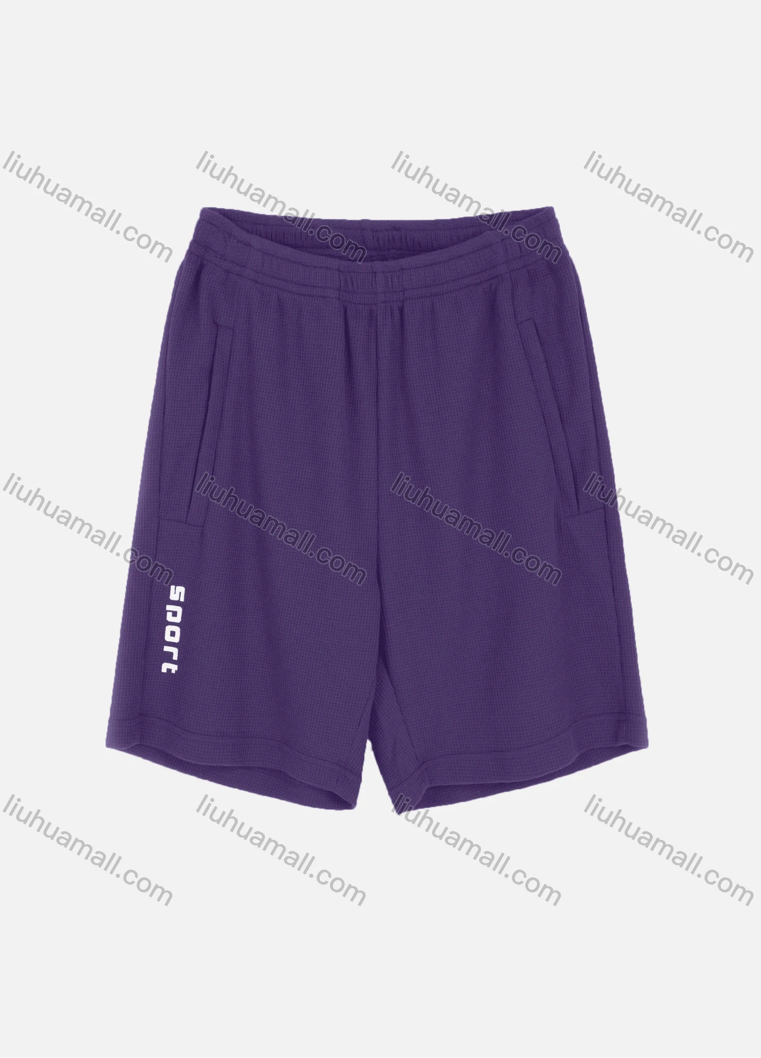 Wholesale Men's Athletic Elastic Waist Letter Print Waffle Knit Plain Shorts - Liuhuamall