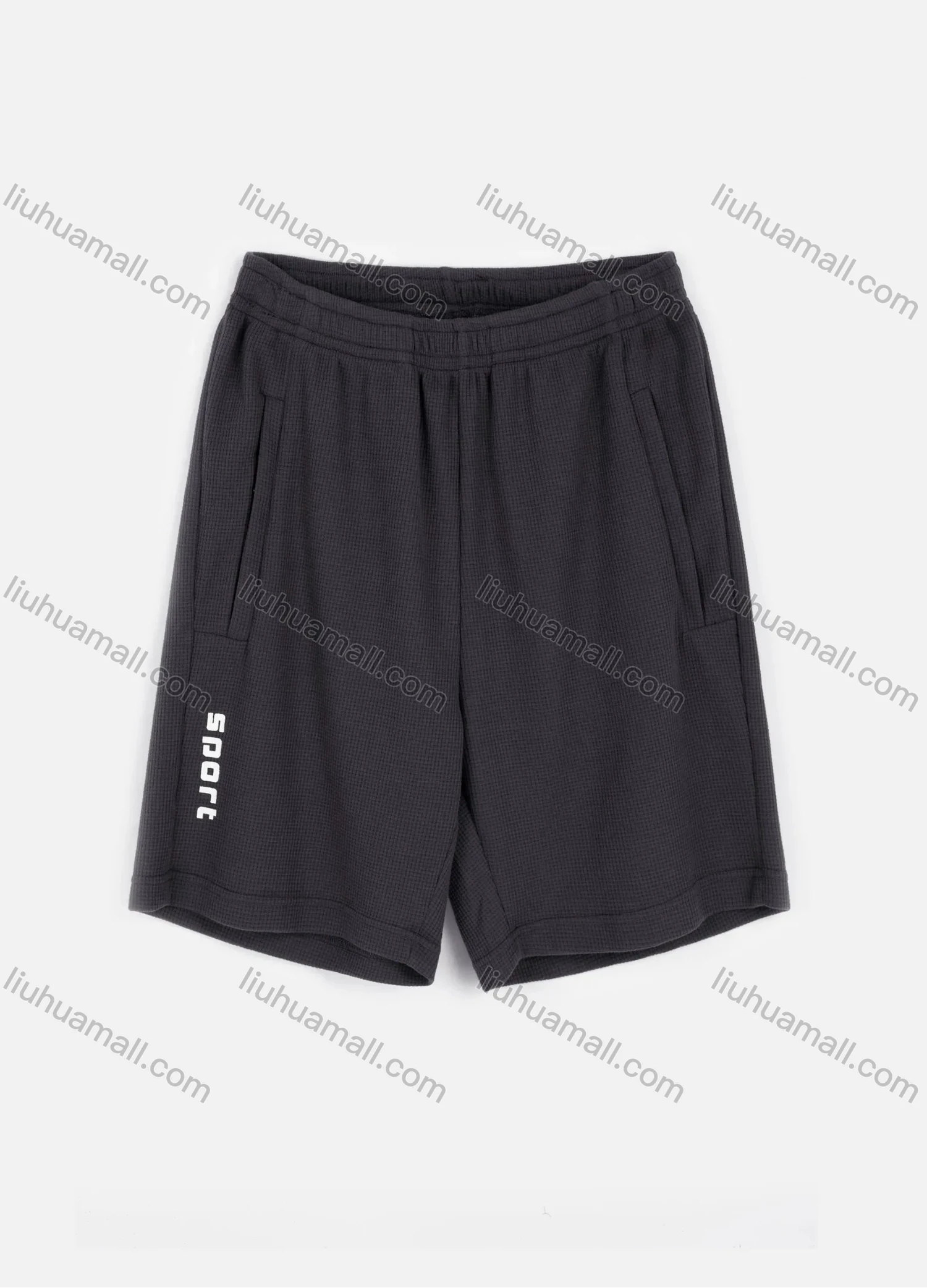Wholesale Men's Athletic Elastic Waist Letter Print Waffle Knit Plain Shorts - Liuhuamall