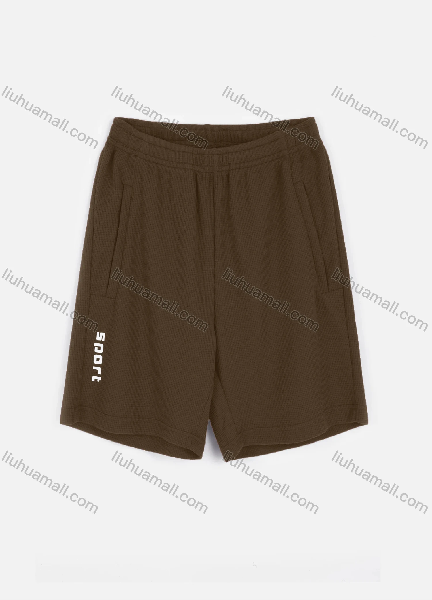 Wholesale Men's Athletic Elastic Waist Letter Print Waffle Knit Plain Shorts - Liuhuamall