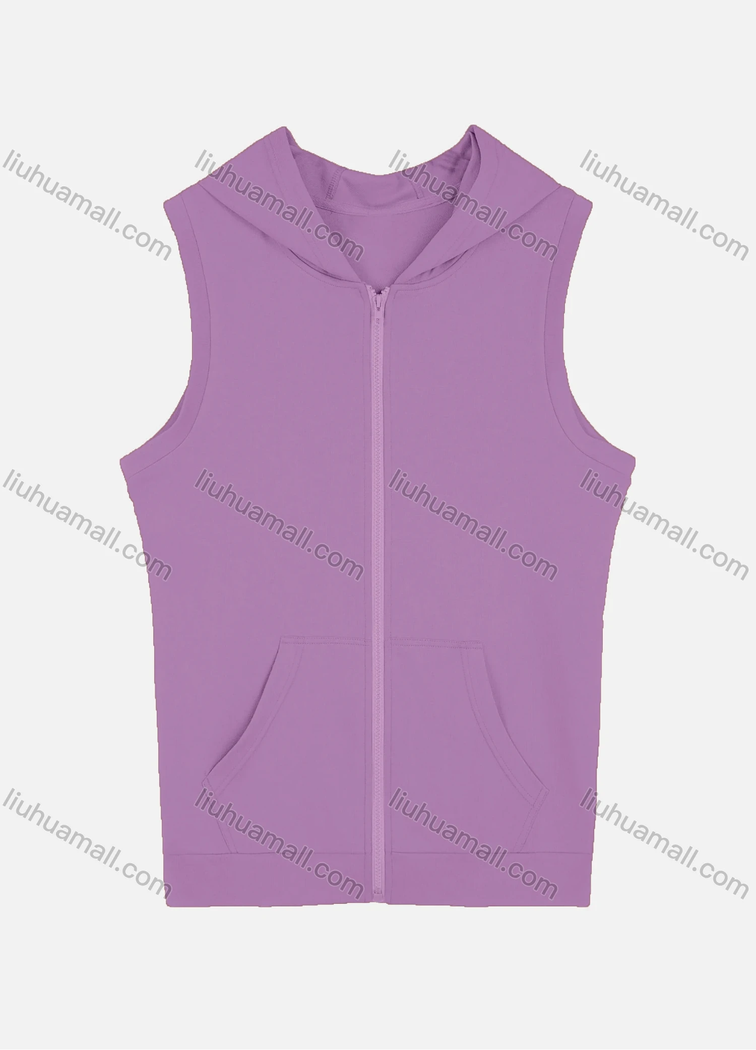 Wholesale Men's Casual Plain Sleeveless Zipper Hoodies With Kangaroo Pocket - Liuhuamall