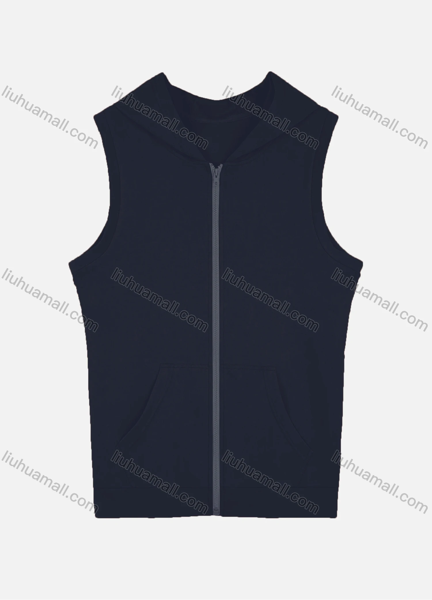 Wholesale Men's Casual Plain Sleeveless Zipper Hoodies With Kangaroo Pocket - Liuhuamall