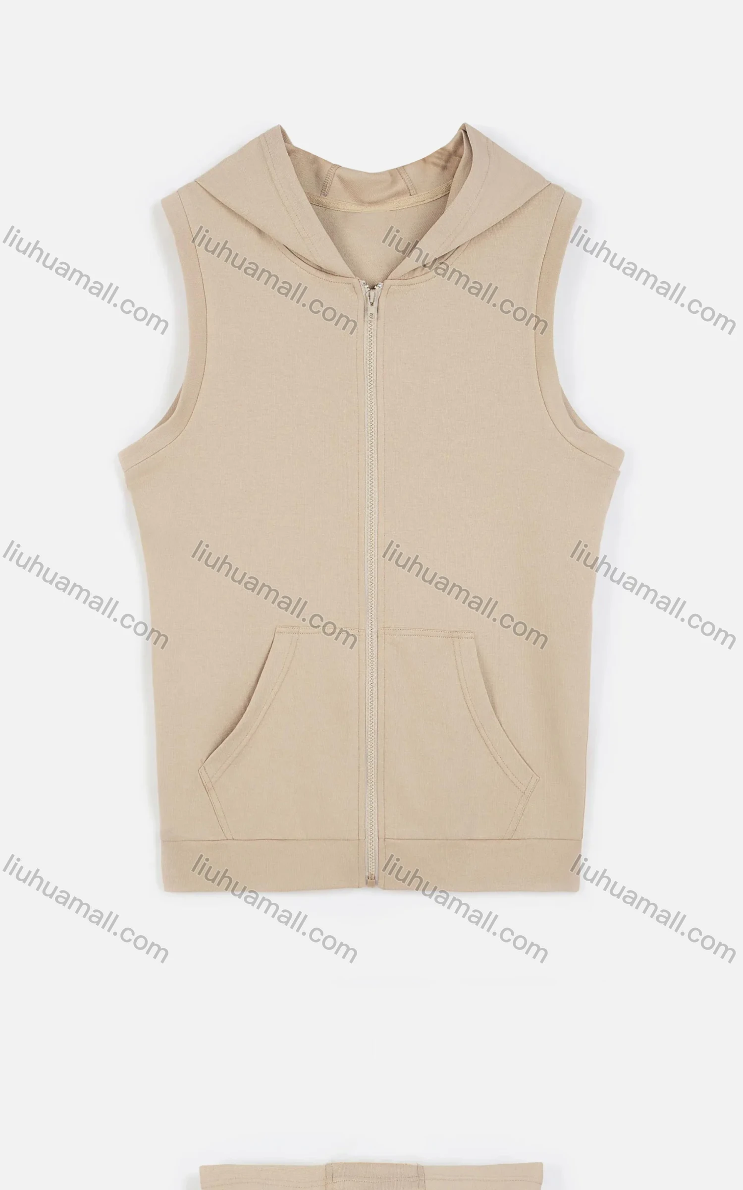 Wholesale Men's Casual Plain Sleeveless Zipper Hoodies With Kangaroo Pocket - Liuhuamall