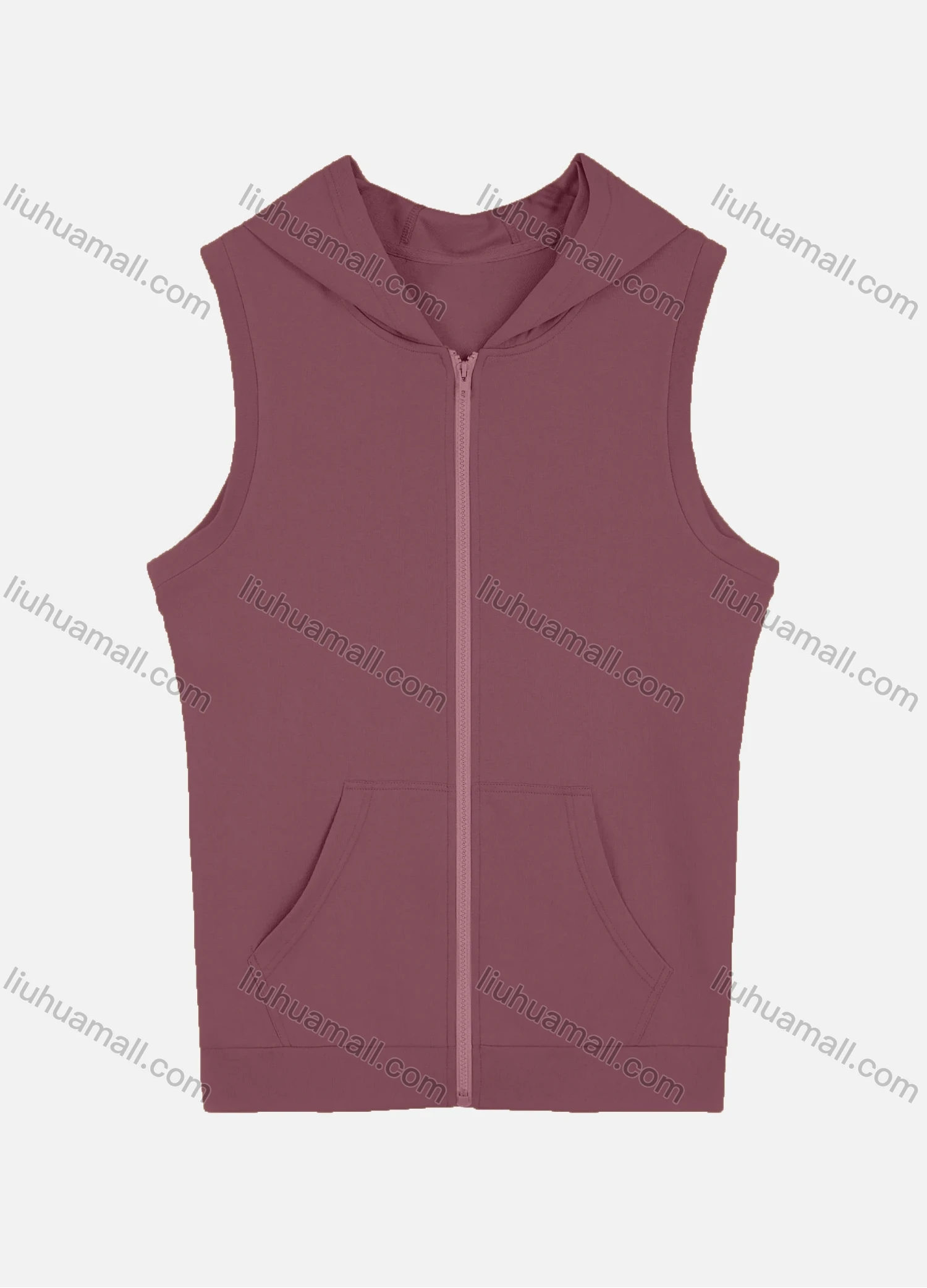 Wholesale Men's Casual Plain Sleeveless Zipper Hoodies With Kangaroo Pocket - Liuhuamall