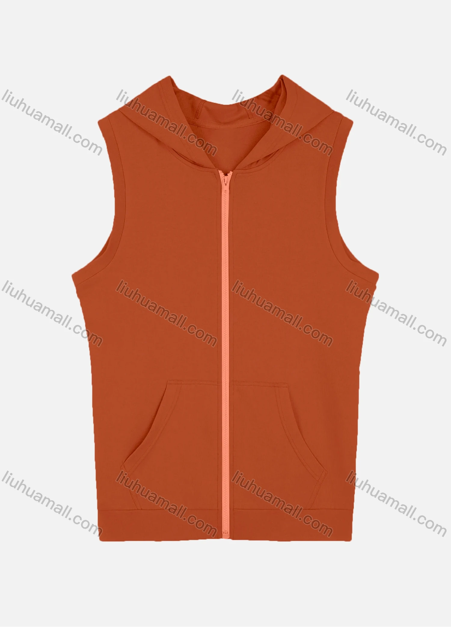 Wholesale Men's Casual Plain Sleeveless Zipper Hoodies With Kangaroo Pocket - Liuhuamall