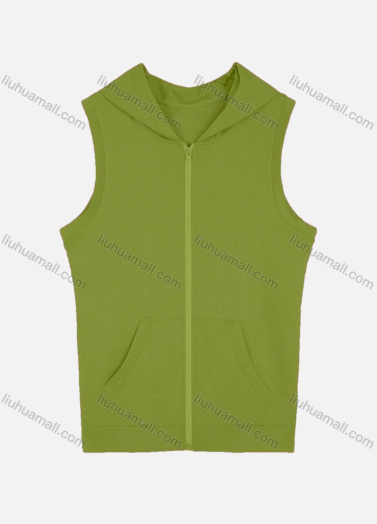 Wholesale Men's Casual Plain Sleeveless Zipper Hoodies With Kangaroo Pocket - Liuhuamall