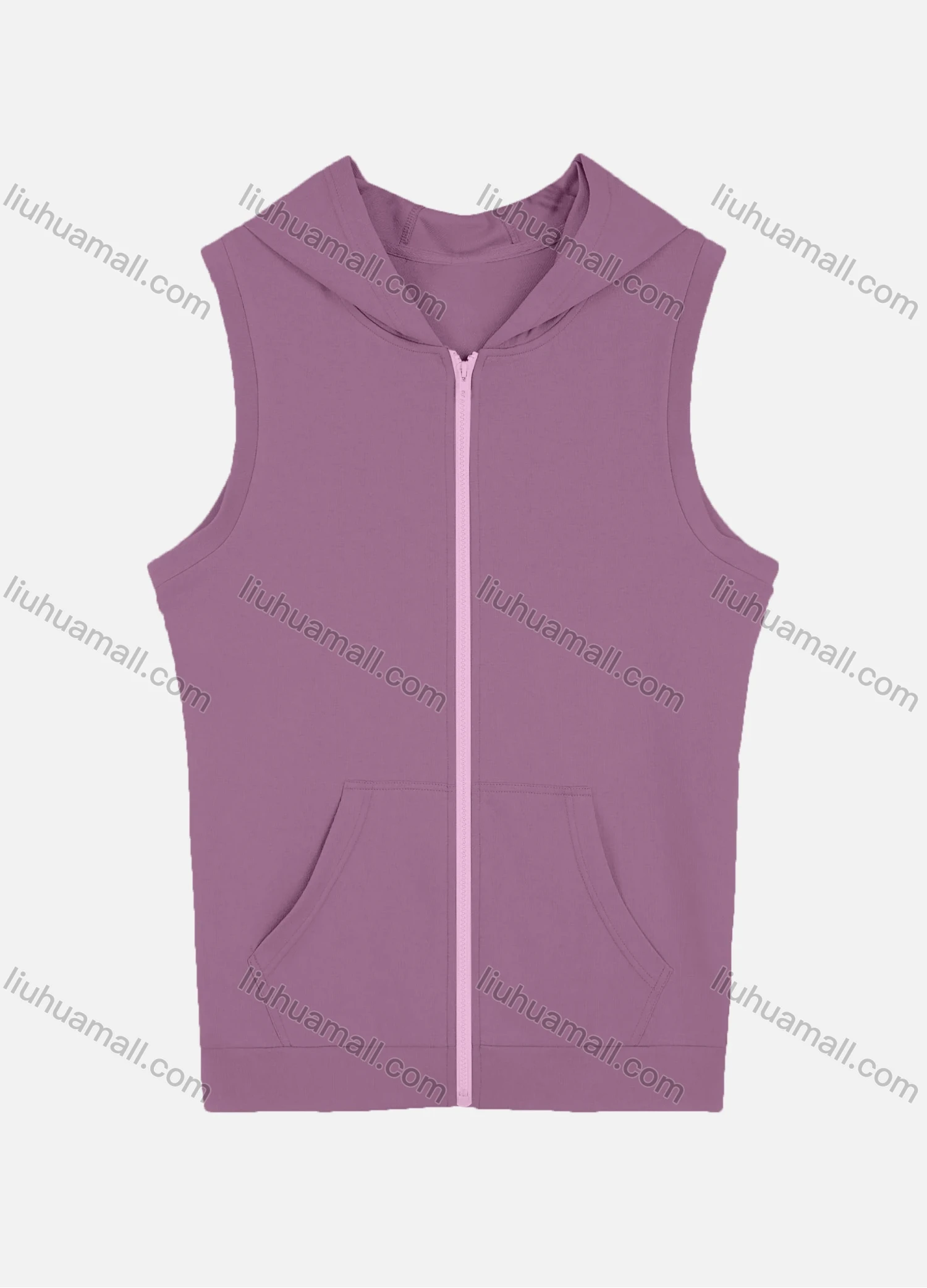 Wholesale Men's Casual Plain Sleeveless Zipper Hoodies With Kangaroo Pocket - Liuhuamall