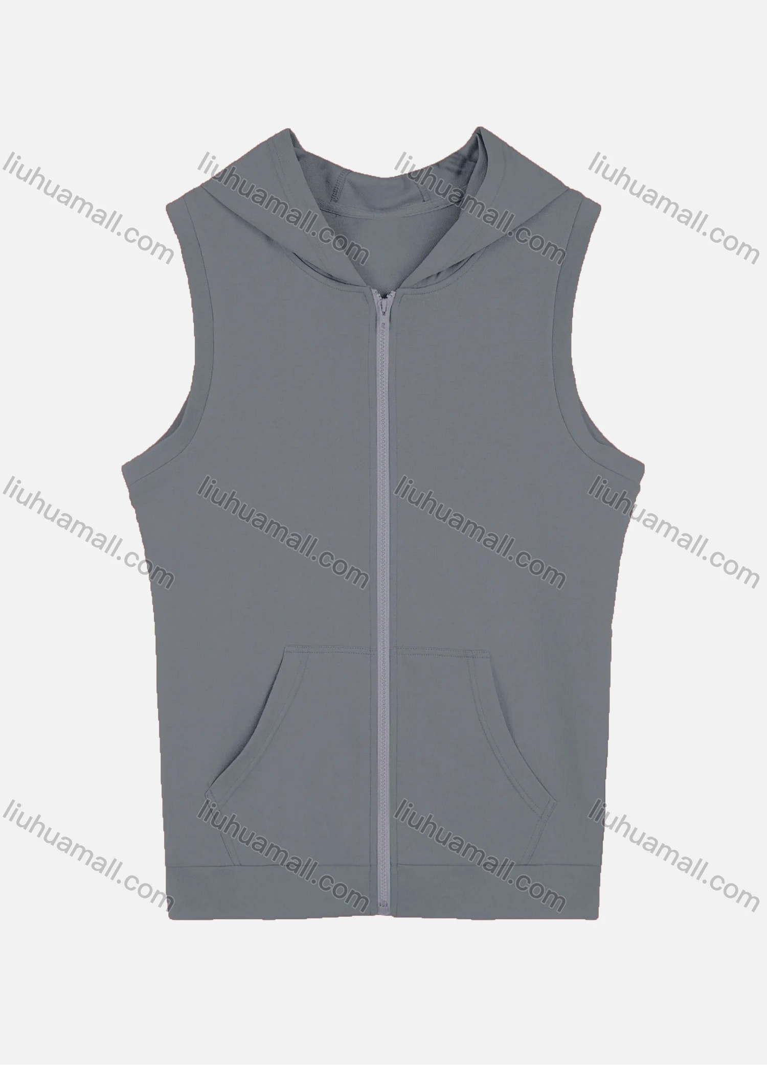 Wholesale Men's Casual Plain Sleeveless Zipper Hoodies With Kangaroo Pocket - Liuhuamall