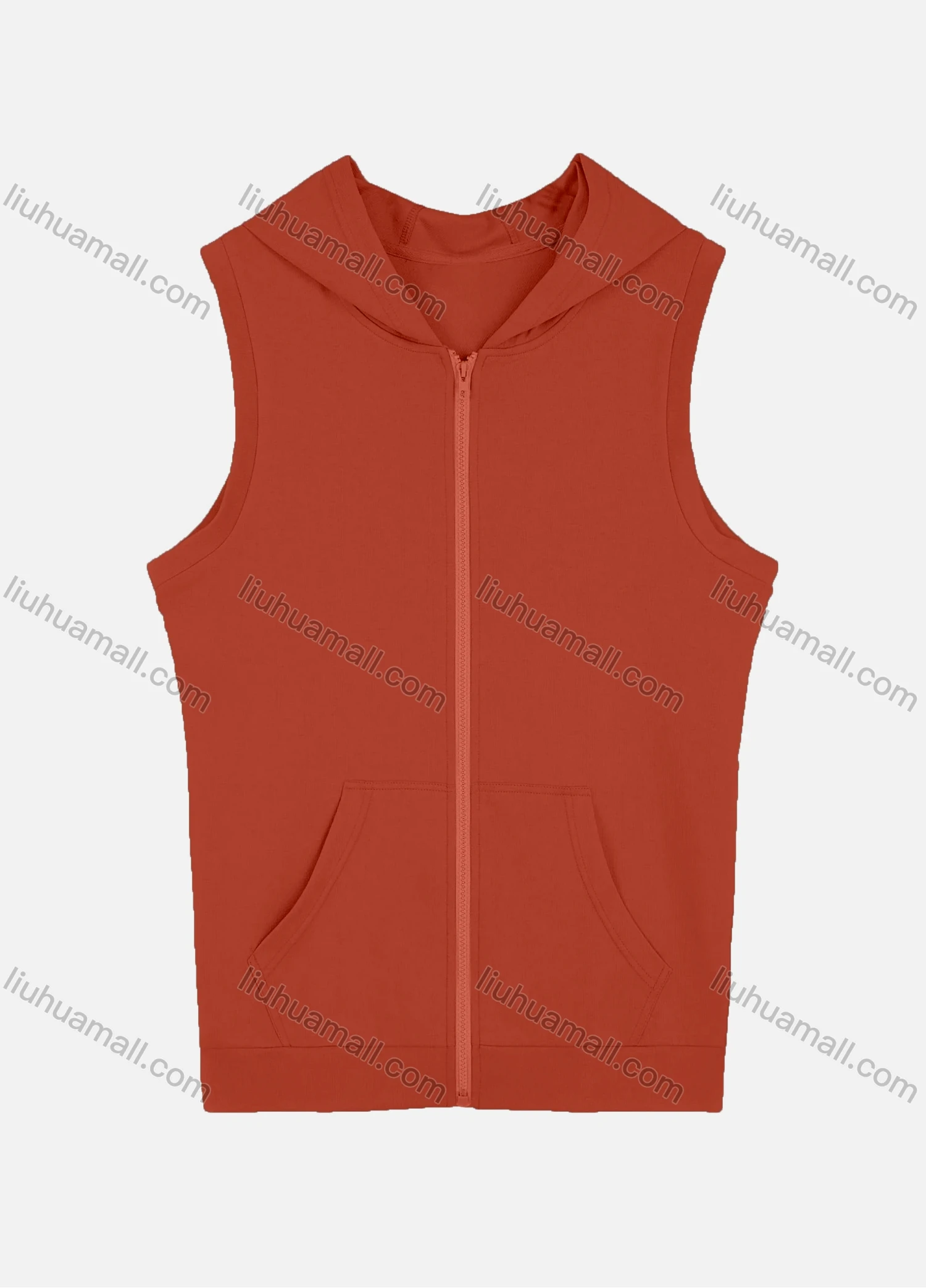 Wholesale Men's Casual Plain Sleeveless Zipper Hoodies With Kangaroo Pocket - Liuhuamall