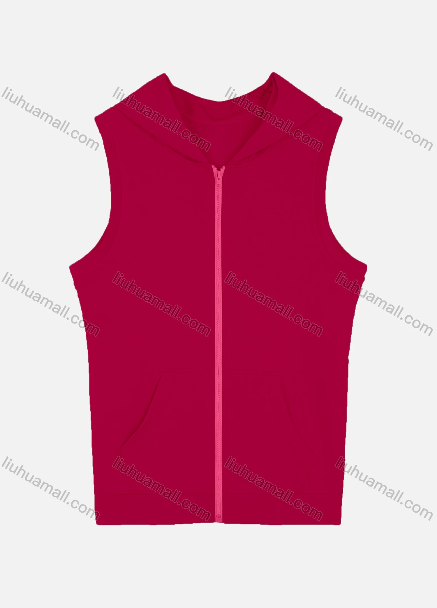Wholesale Men's Casual Plain Sleeveless Zipper Hoodies With Kangaroo Pocket - Liuhuamall