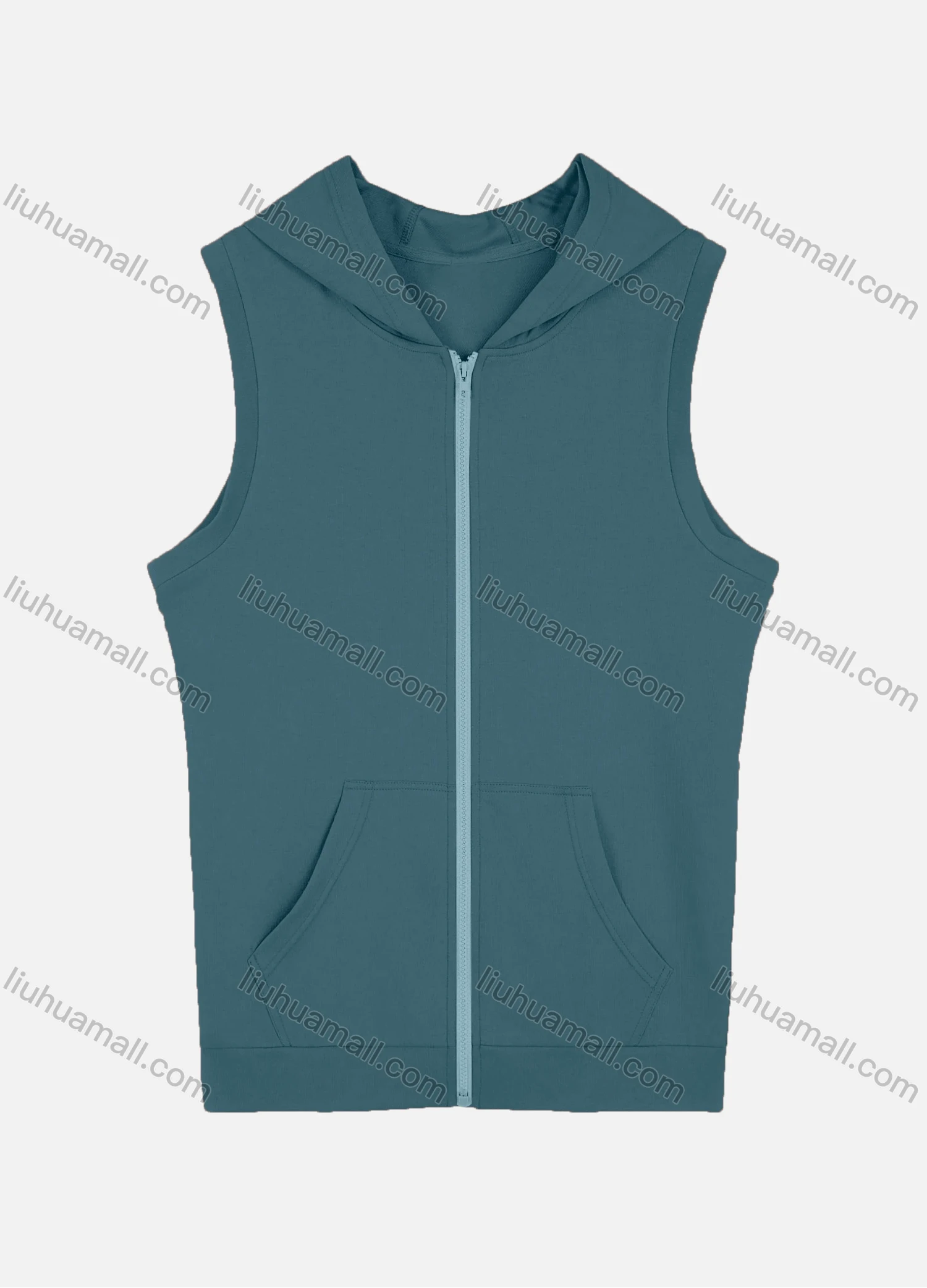Wholesale Men's Casual Plain Sleeveless Zipper Hoodies With Kangaroo Pocket - Liuhuamall