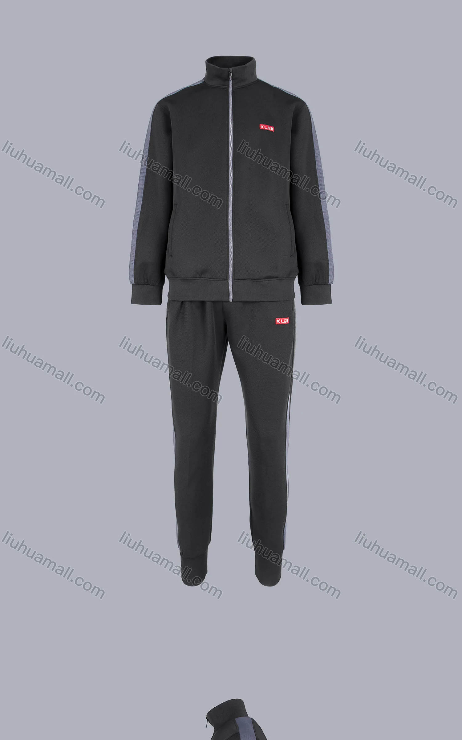Wholesale Men's Athletic Contrast Full Zip Plain Label Pockets Jacket & Sweatpants 2 Piece Sets - Liuhuamall