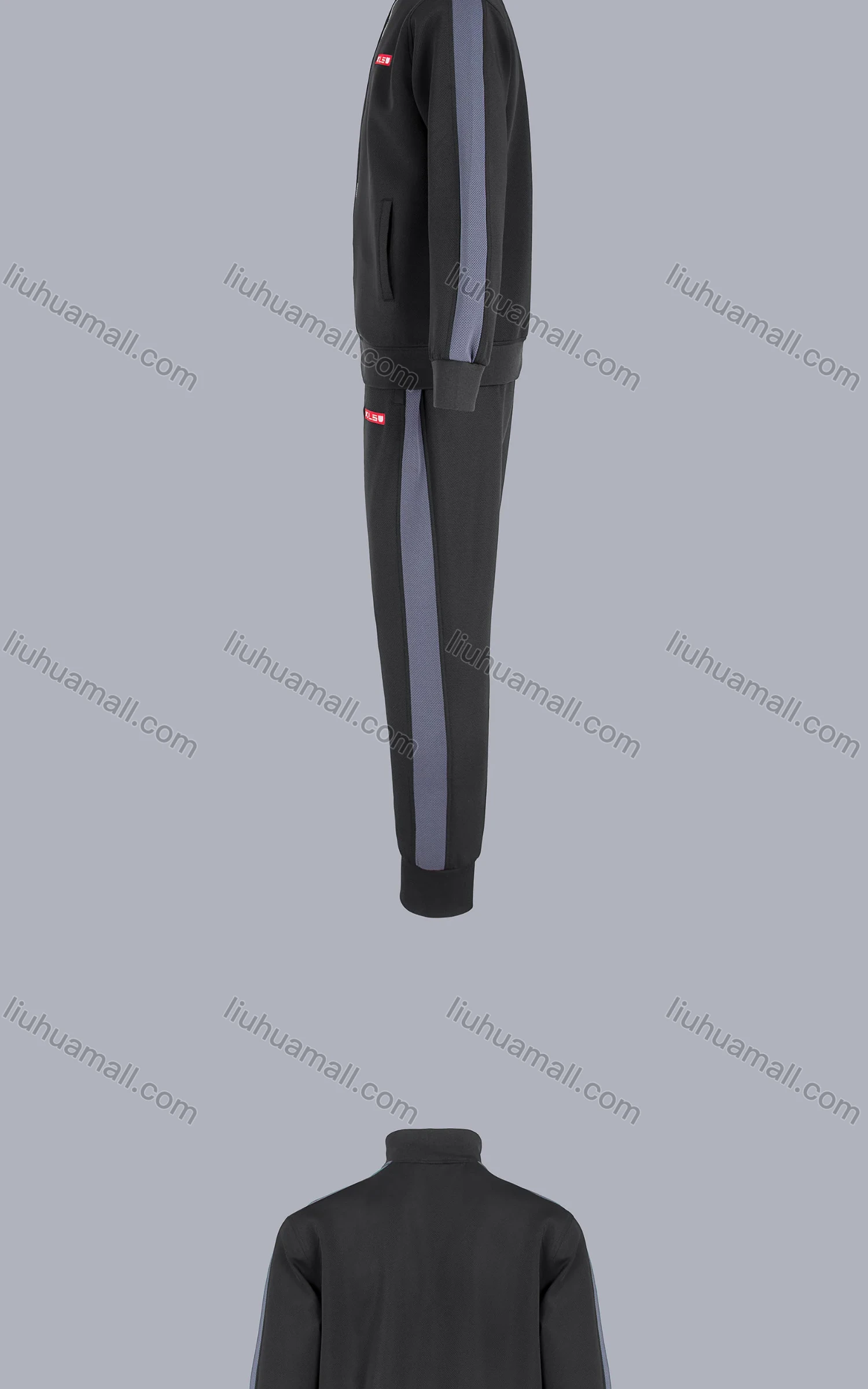 Wholesale Men's Athletic Contrast Full Zip Plain Label Pockets Jacket & Sweatpants 2 Piece Sets - Liuhuamall