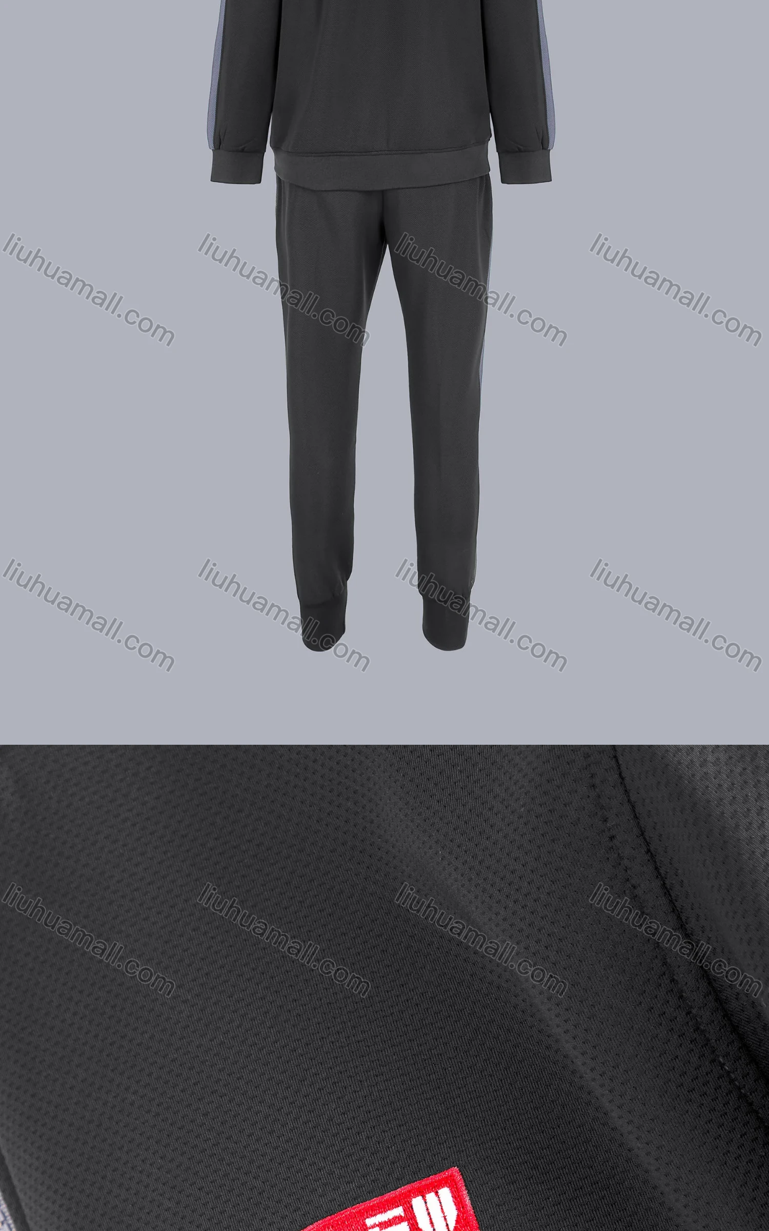 Wholesale Men's Athletic Contrast Full Zip Plain Label Pockets Jacket & Sweatpants 2 Piece Sets - Liuhuamall