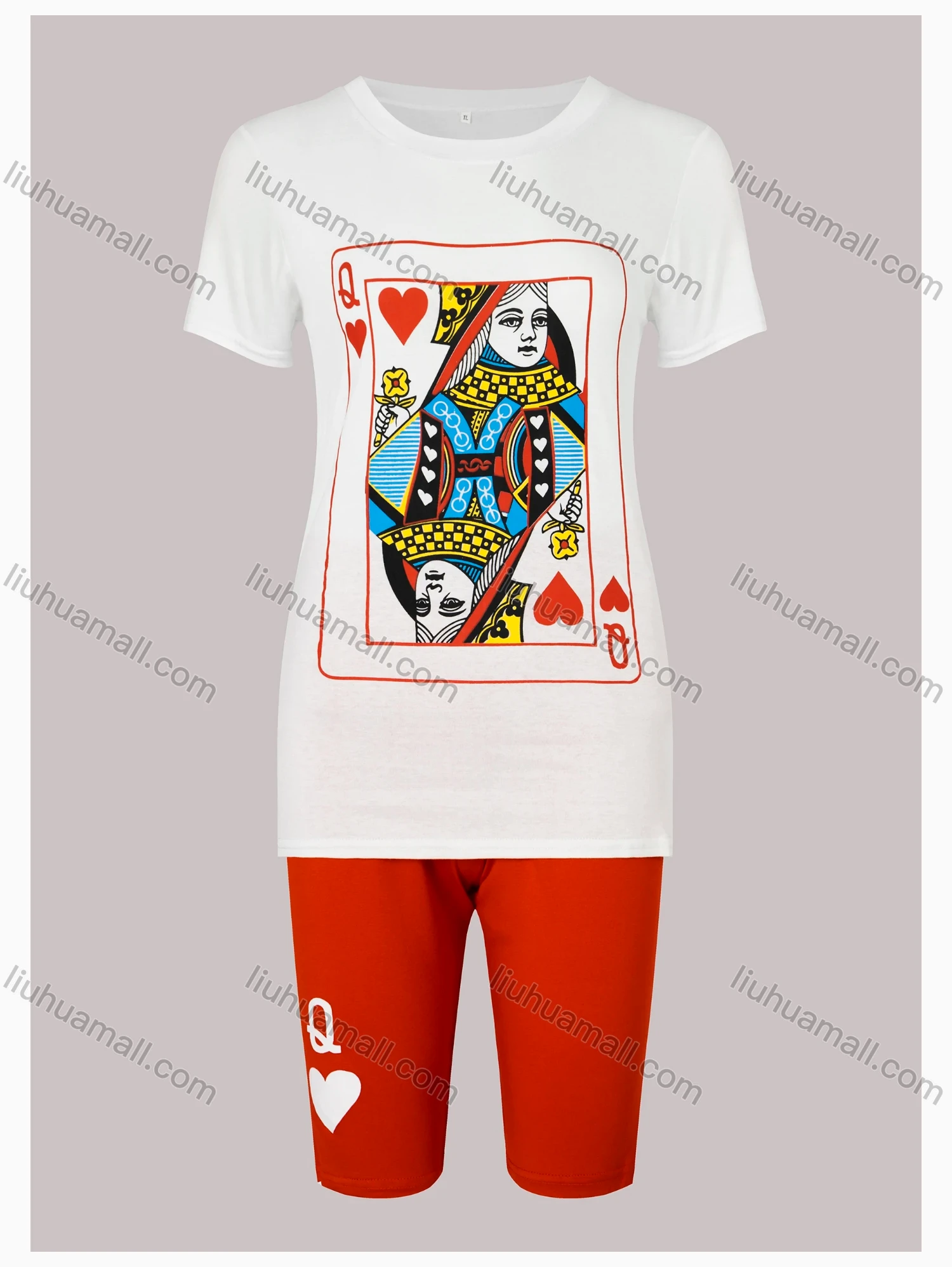 Wholesale Women's Casual Short Sleeve Card Print Top & Shorts Sets - Liuhuamall